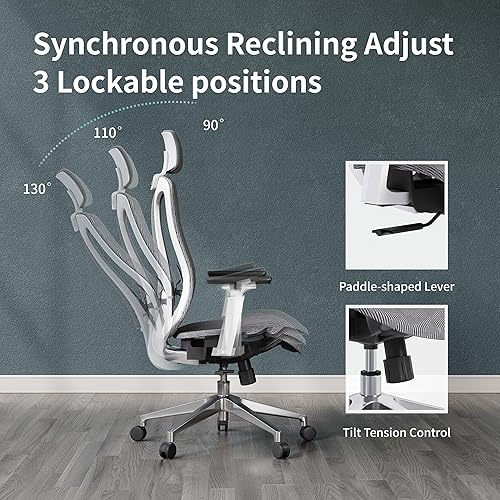 Miniatura 5 de Logicfox Silla ergonómica de oficina silla de escritorio de respaldo alto con reposabrazos 3D ajustables función de inclinación soporte lumbar silla