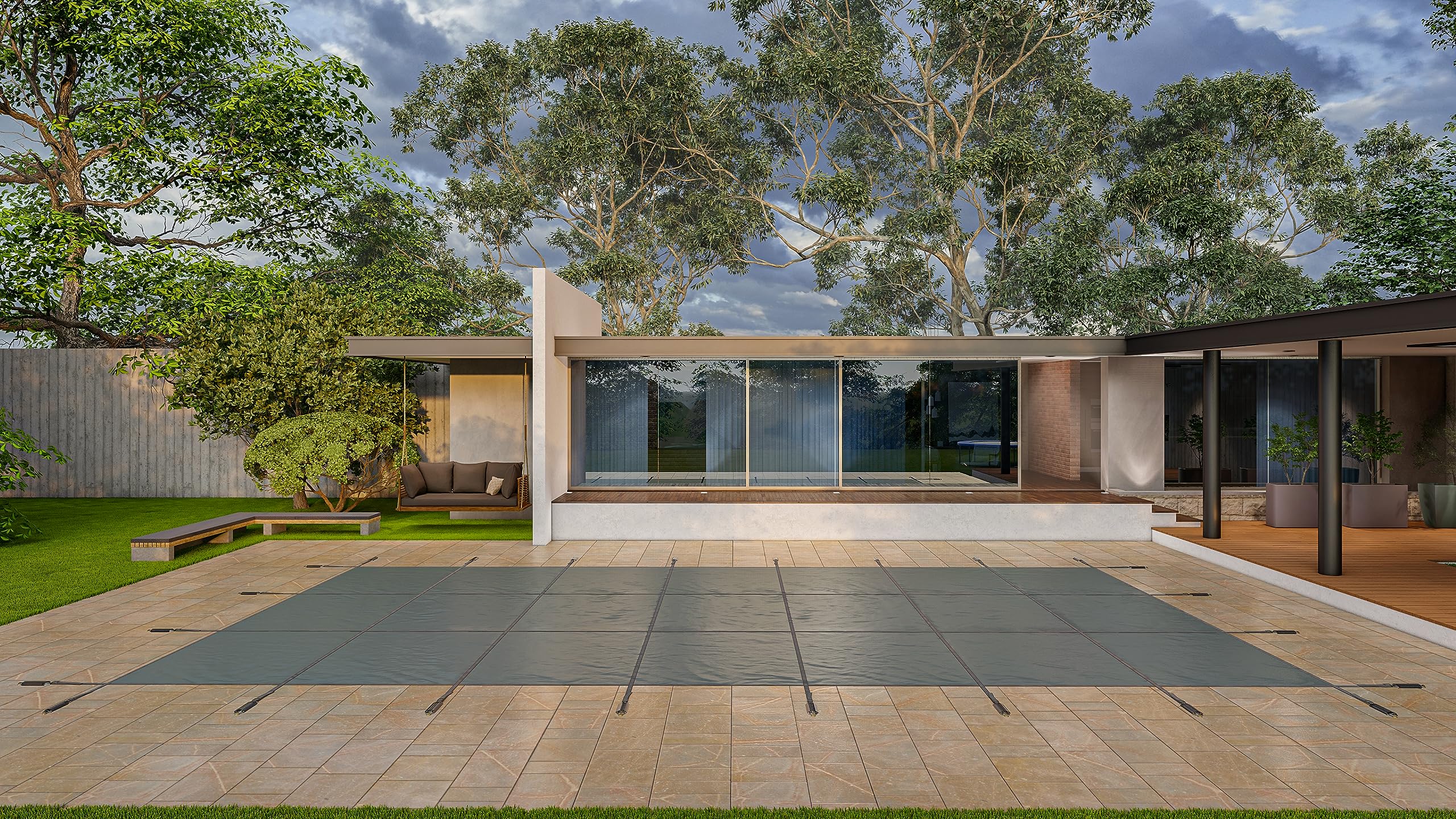 Photo 1 of WaterWarden Inground Pool Safety Cover 16' x 32', Rectangle, 15-Year Warranty, UL Classified to ASTM F1346, Triple Stitched for MAX Strength, Abrasion Resistant, Hardware Included, Grey Mesh Grey Mesh 16'x32'