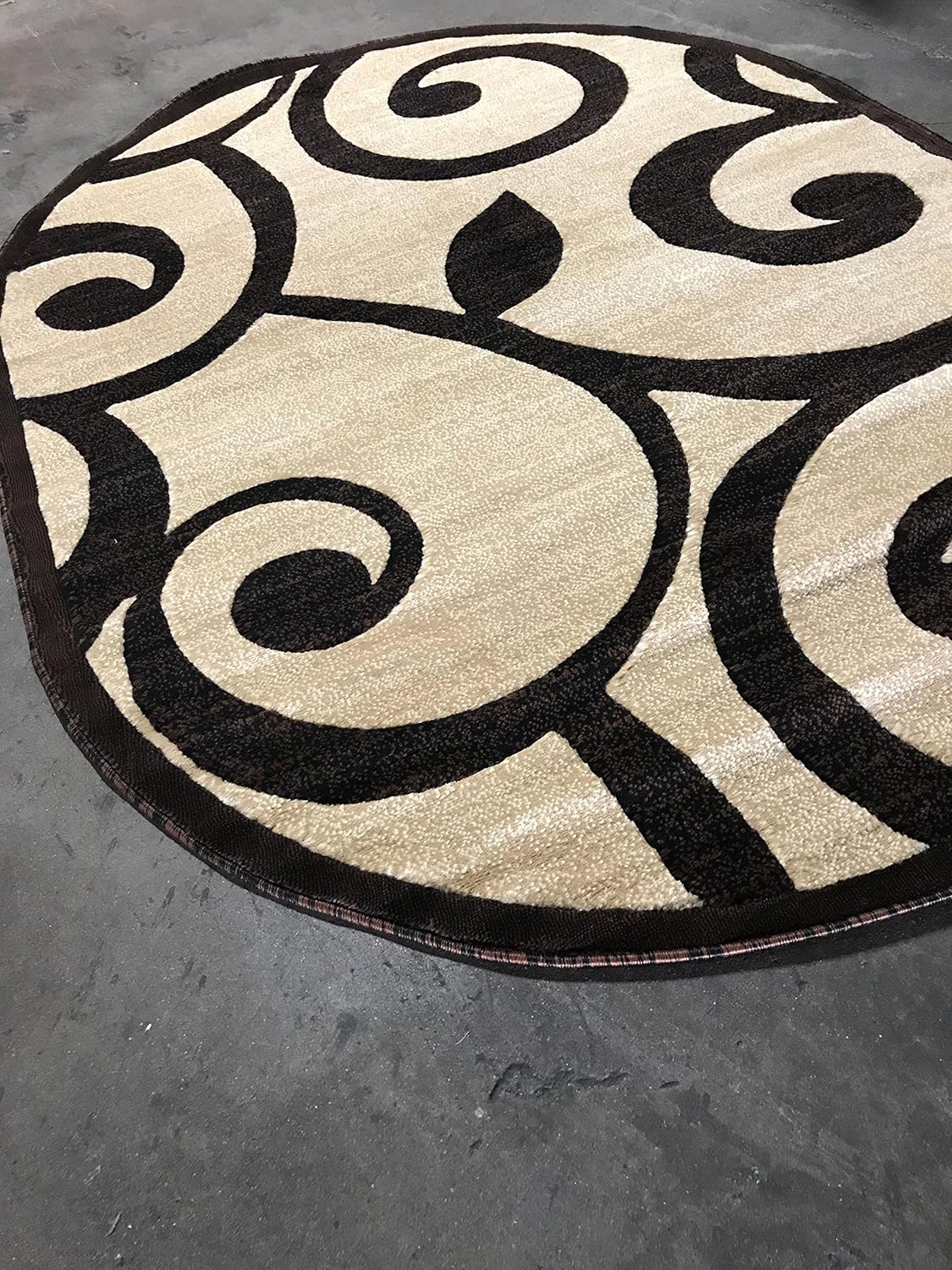 Modern Oval Area Rug Beige Brown Design 154 (5 Feet 2 Inch X 7 Feet 3 Inch )