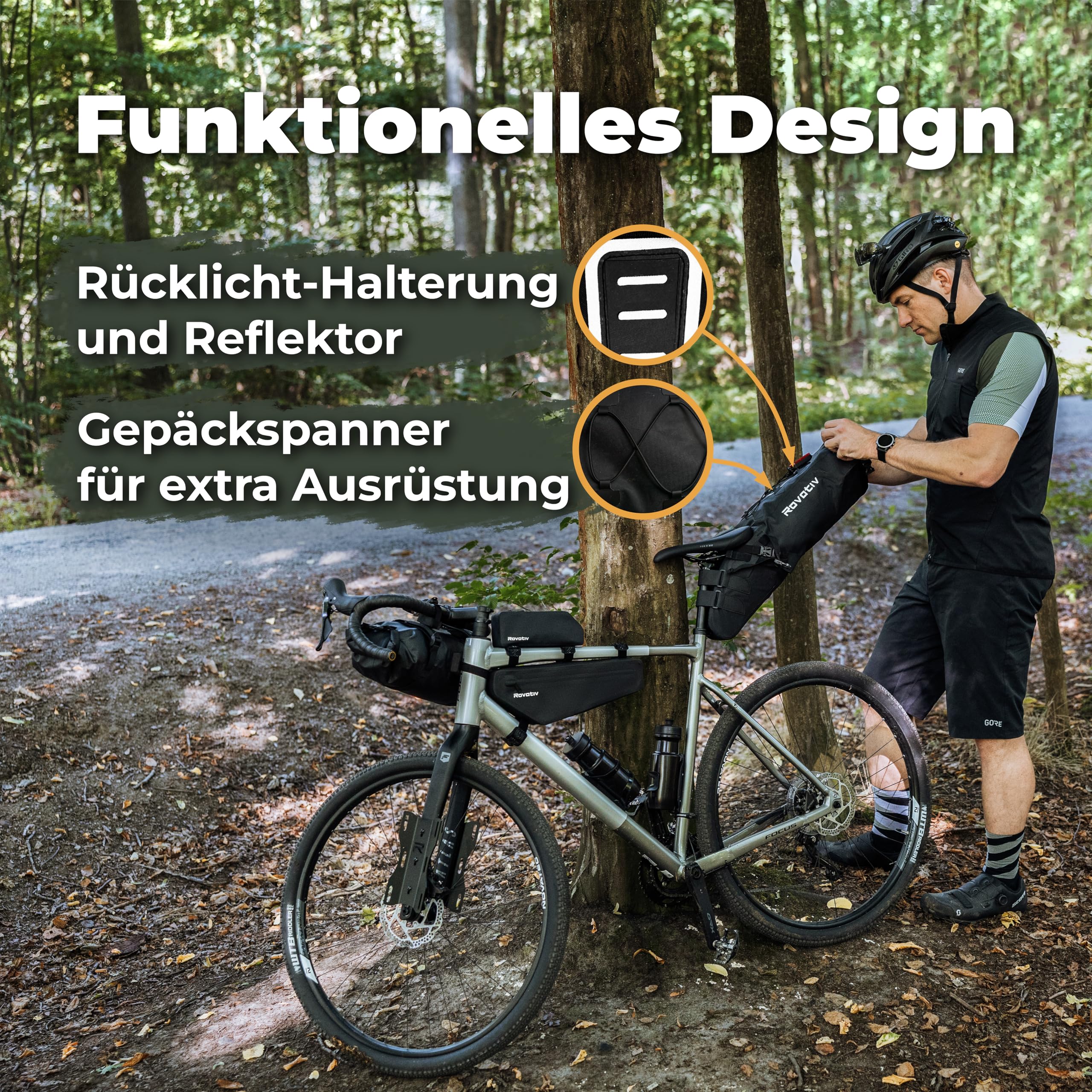 Rovativ® - Bikepacking Satteltasche [10 Liter] 100% Wasserdicht - super Fester Halt - Fahrrad Satteltasche aus TPU-Gewebe - für Gravelbike und MTB Bike Packing