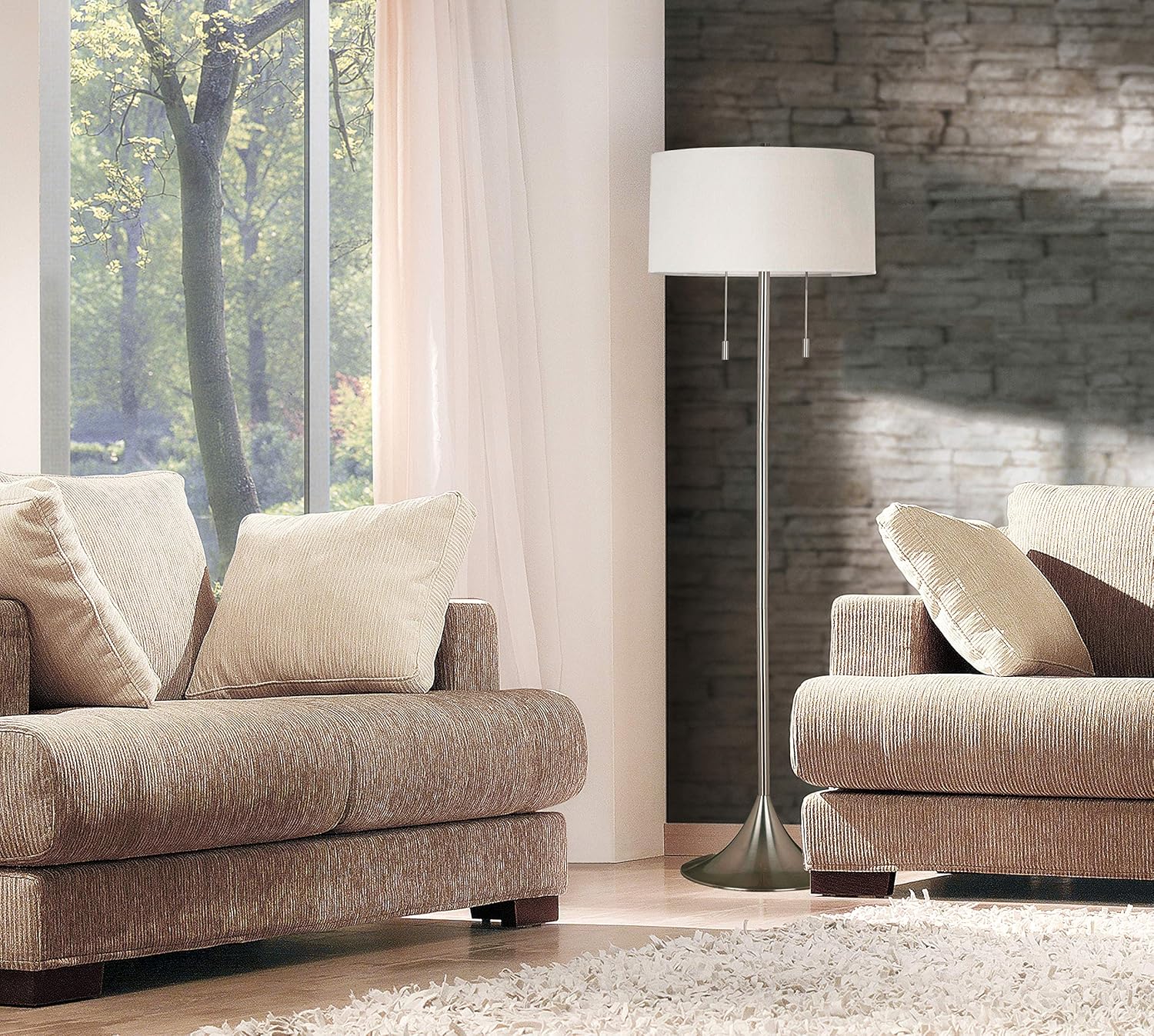 Kenroy Home 21405BS Stowe Floor Lamp with Brushed Steel Finish, Modern Style, 61" Height, 19" Width, 19" Depth