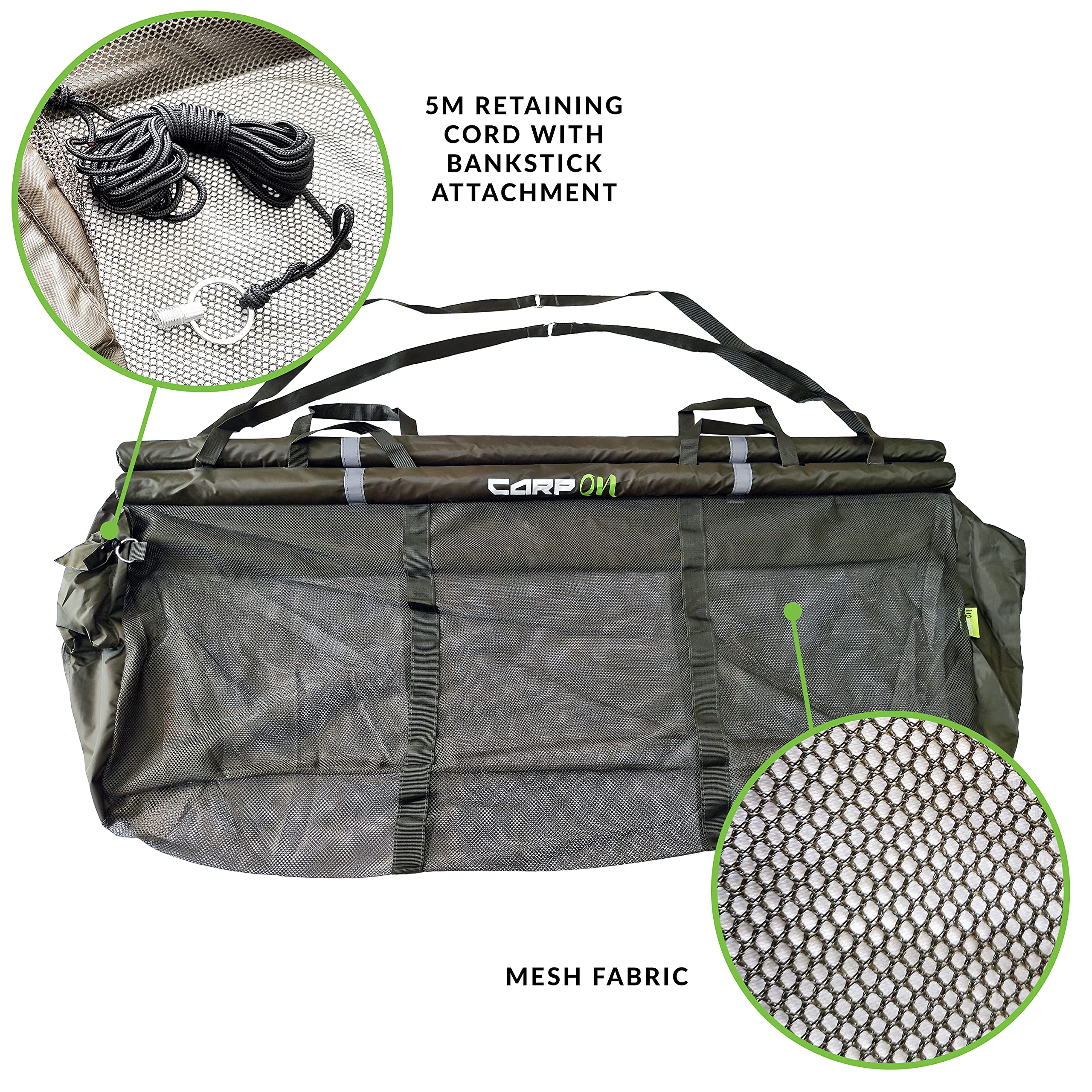 Eslinga flotante de recuperación de pesaje de lujo hecha de material 210D verde oscuro,Amplio palmo (Dimensiones 120x35x50 cm) de malla verde con bolsa de transporte de cordón 190T [27-00050]