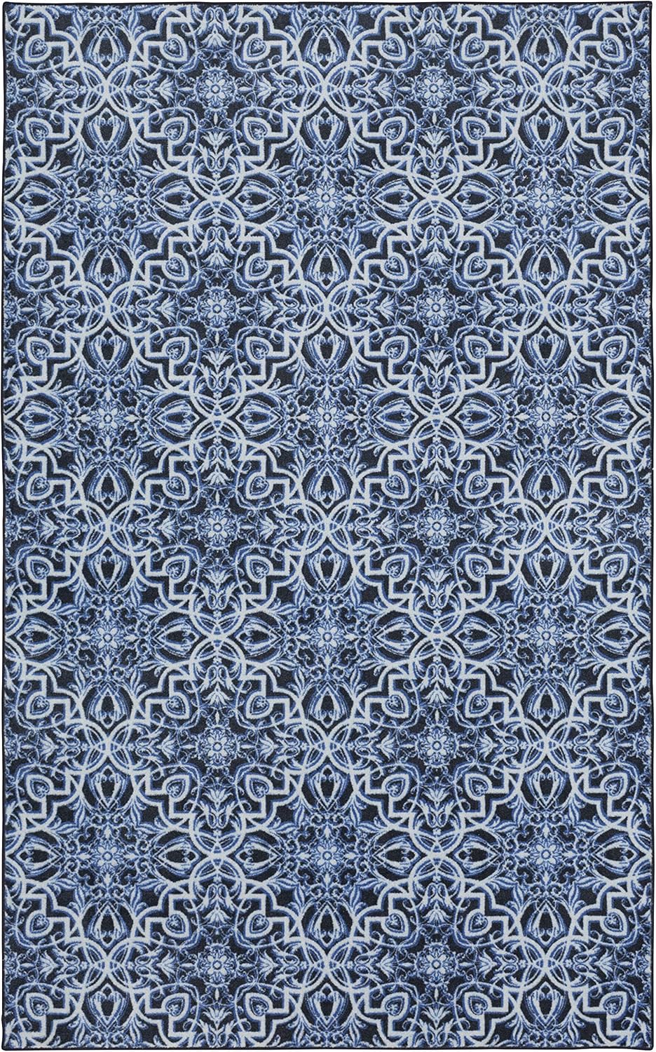 Navy Geometric Tufted 4' x 6' Synthetic Area Rug
