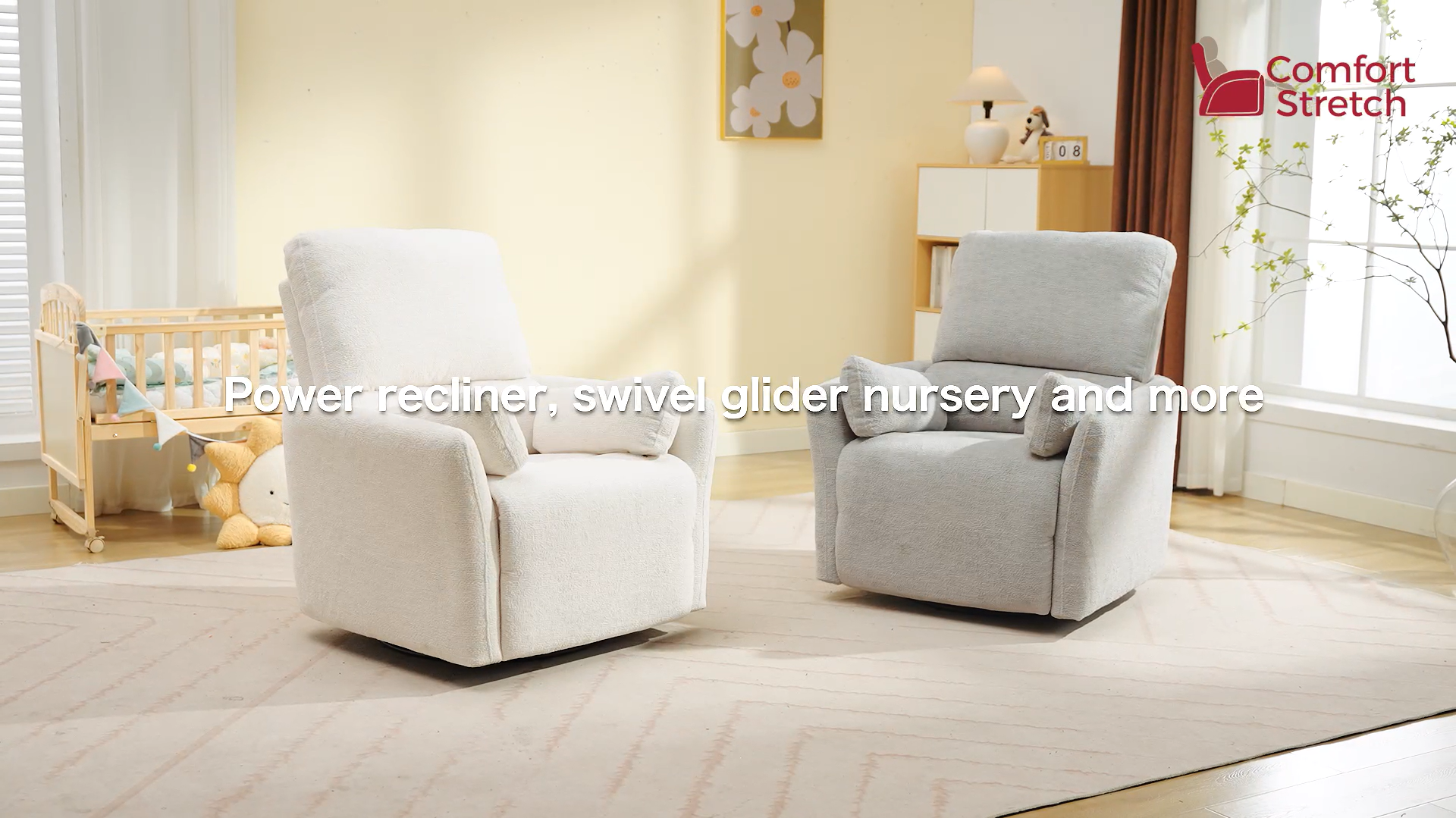 Sillón reclinable giratorio gris en gamuza miniatura 7