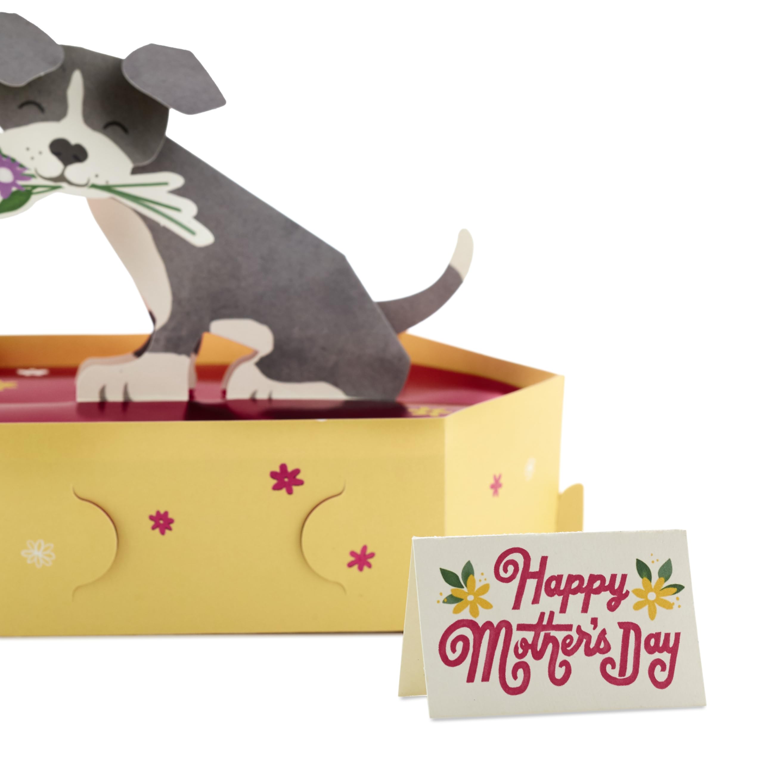 Hallmark Mothers Day Card for Mum 3D, Pop Up, Cute Dog & Flowers, Grey, Yellow, Red, Grey, Red & Yellow, H13.5cm by W17.7cm by D11cm - Image 4
