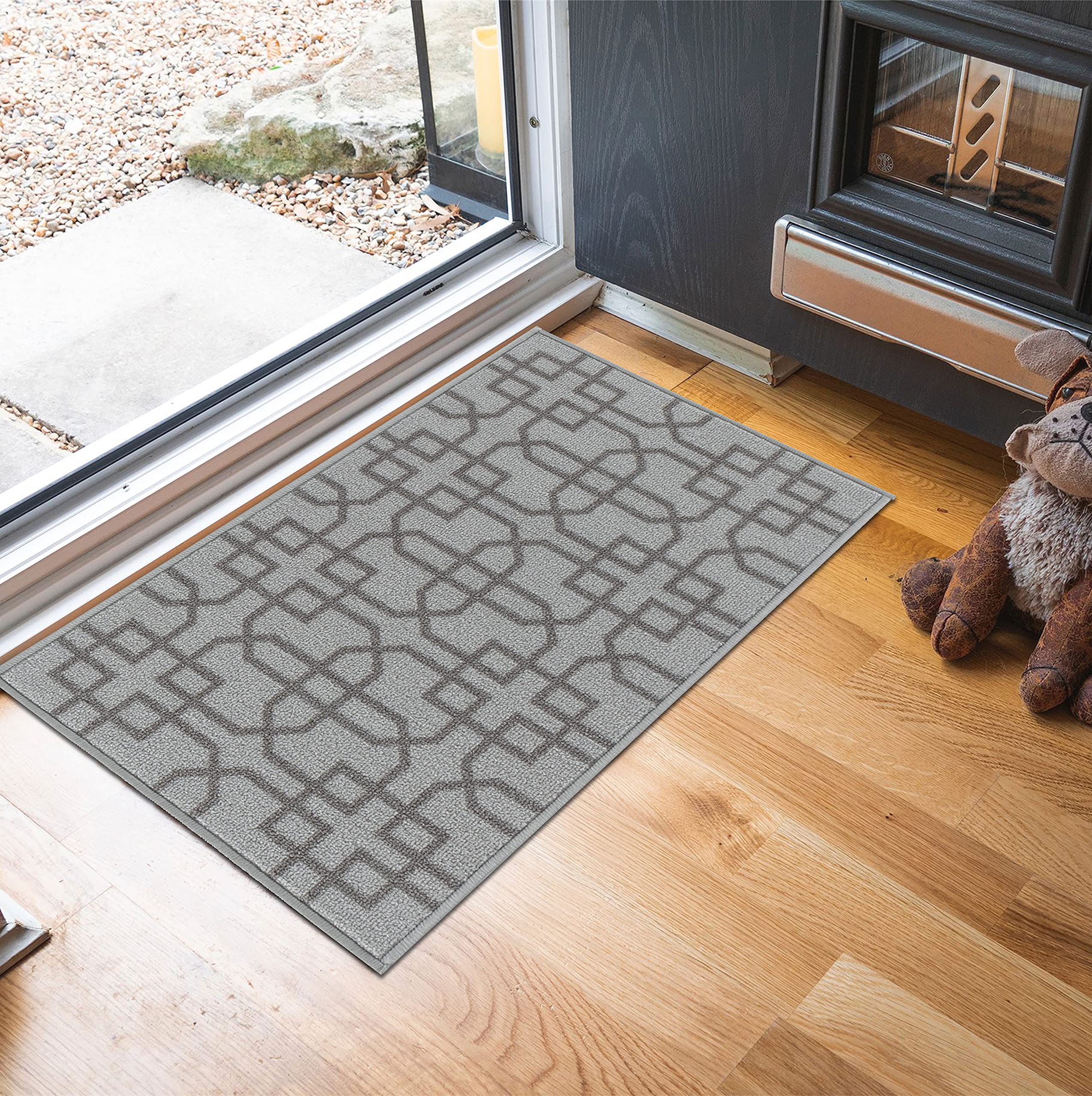 Washable Door Mat Kitchen Mats Non Slip Cubed Trellis Design Hall Runner- Indoor Door Mat - Hallway-Passage Corridor Doormats - Floor Mat Silver-siam 50x80 cm