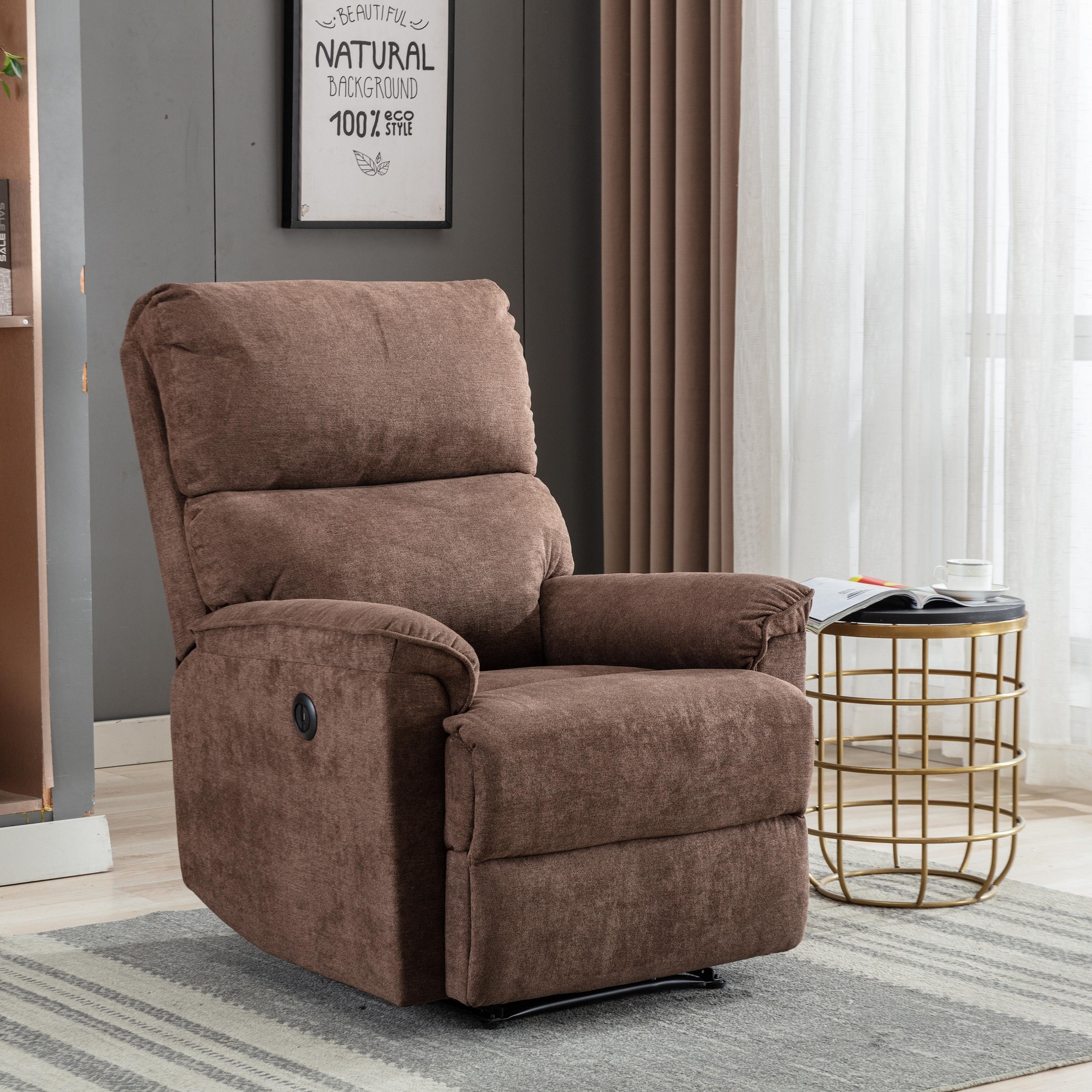 Sillón reclinable eléctrico tapizado marrón miniatura 7