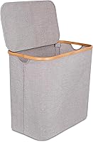 Vista 1 de BirdRock Home Cesta de bambú y lona Cesta de lavandería individual con tapa Cesta plegable Asas recortadas