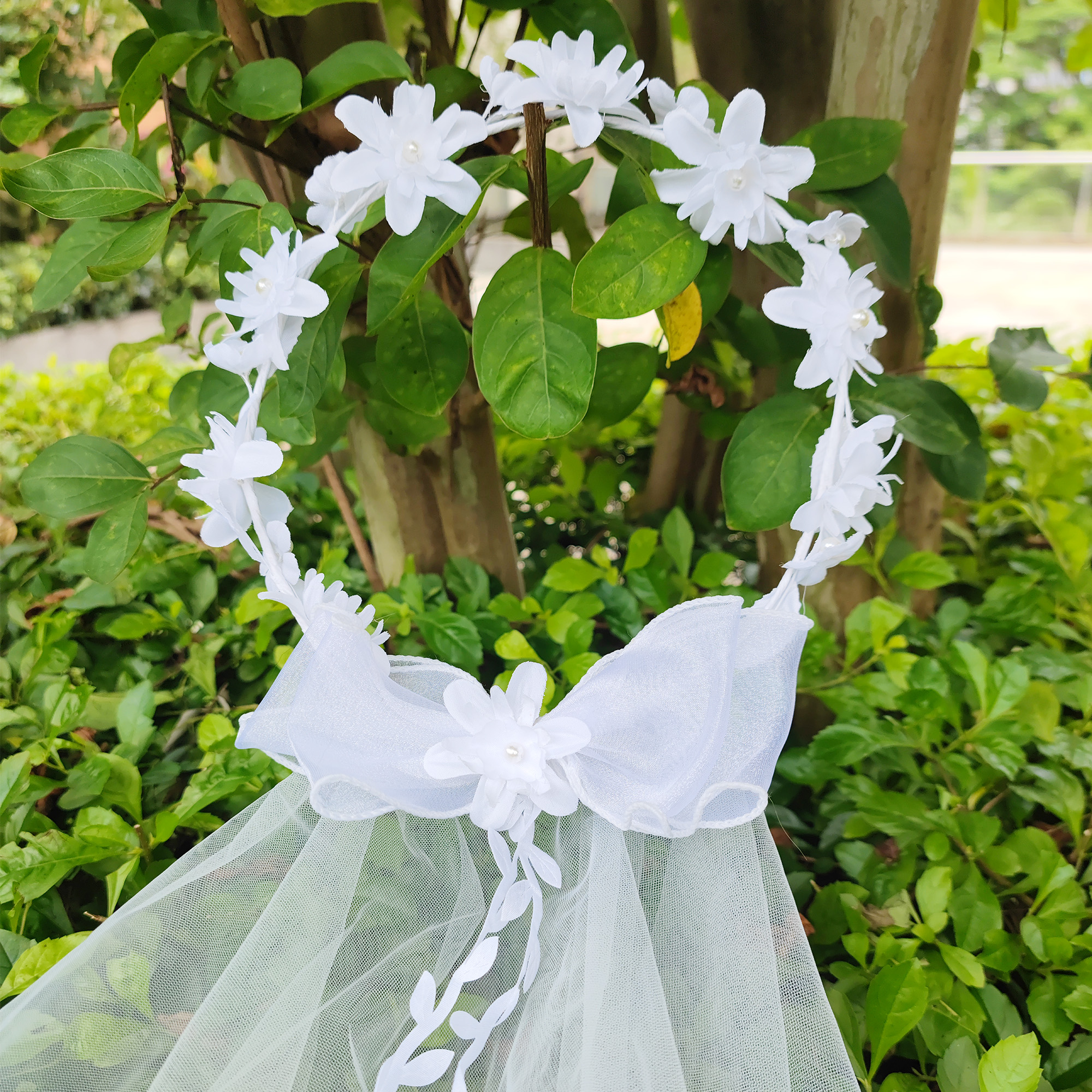 Brautschleier Mit Perlen & Schleife - 45cm Weiß Für Hochzeit & Junggesellinnenabschied