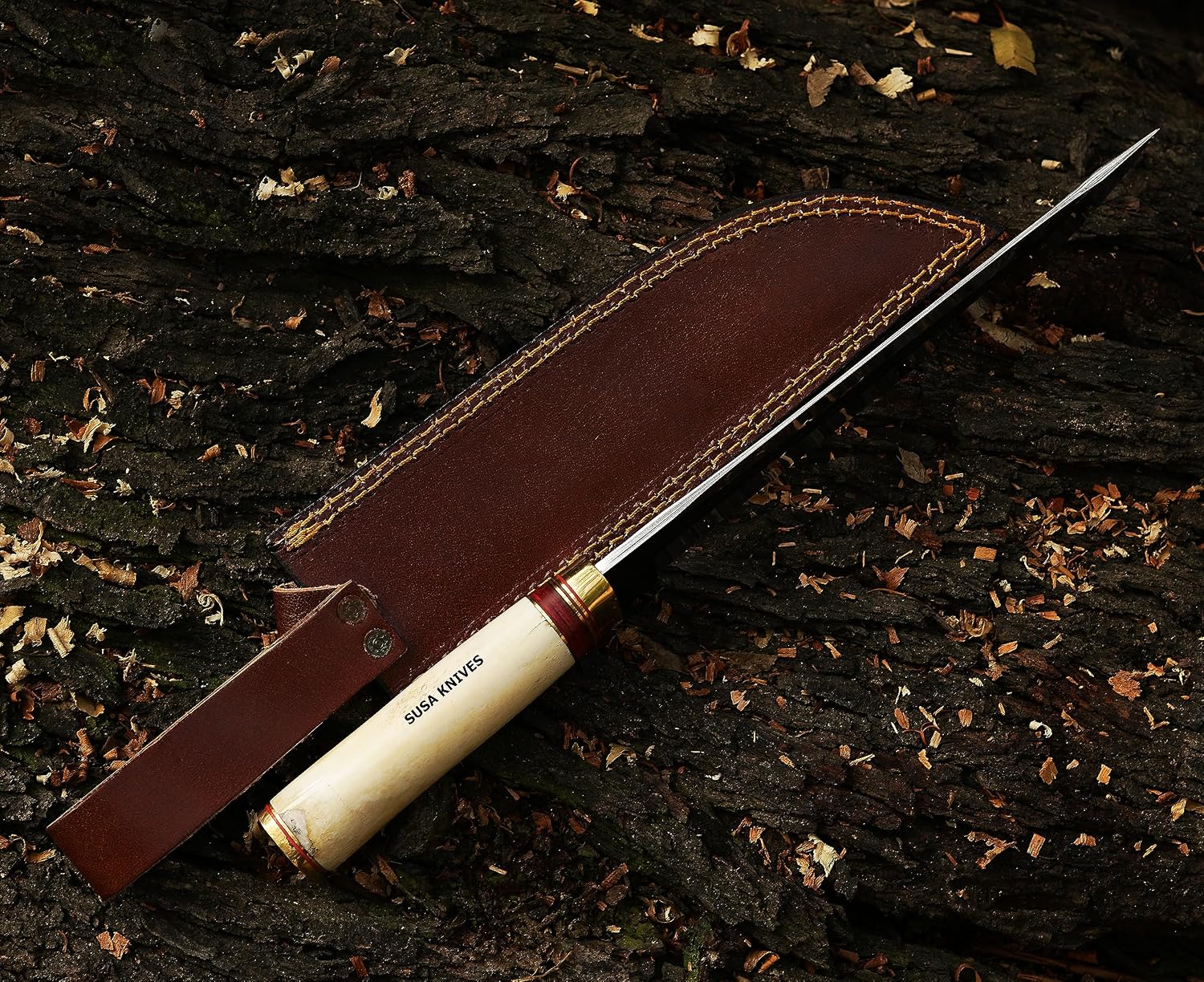14 INCHES Fixed Blade Bowie Knife | Hunting Knife, STAG HORN HANDLE Leather Sheath | Designed for Hunting, Survival, Skinning, Camping (CAMEL BONE)
