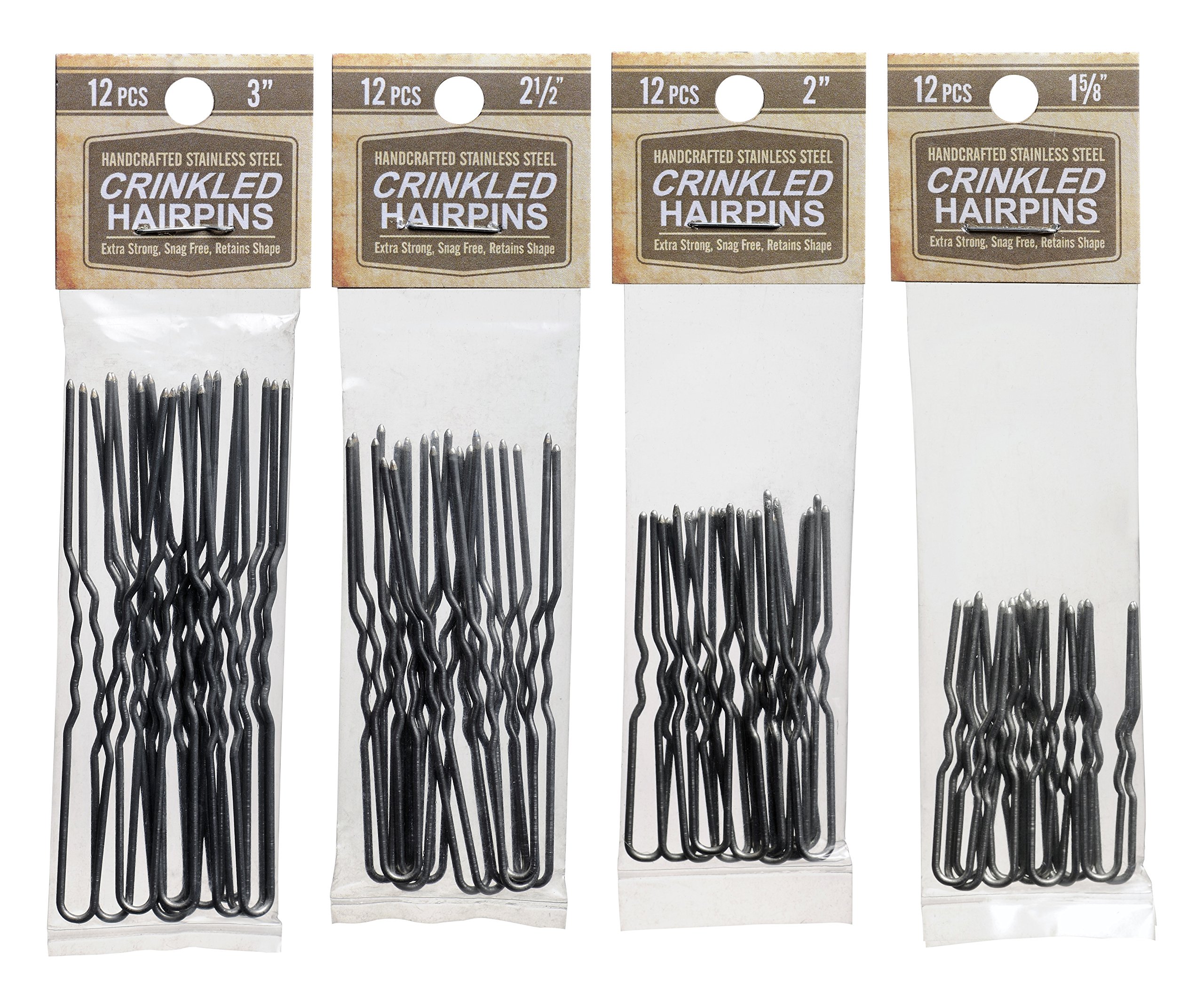 Horquilla arrugada de acero inoxidable plateado, resistente, 4 paquetes de 12 horquillas de pelo hechas a mano