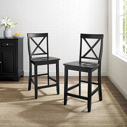 Miniatura 4 de Crosley Furniture X-Back Wood Counter Height Bar Stools Set of 2, Black, 24-inch Negro -,Gris,Vintage mahogany,Blanco