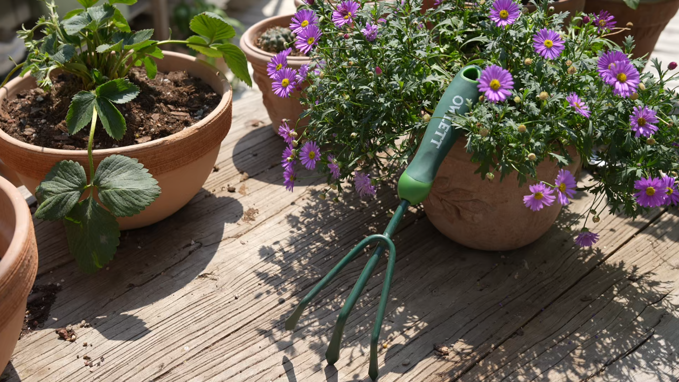 Rastrillo manual para jardín de 3 púas con mango ergonómico miniatura 7
