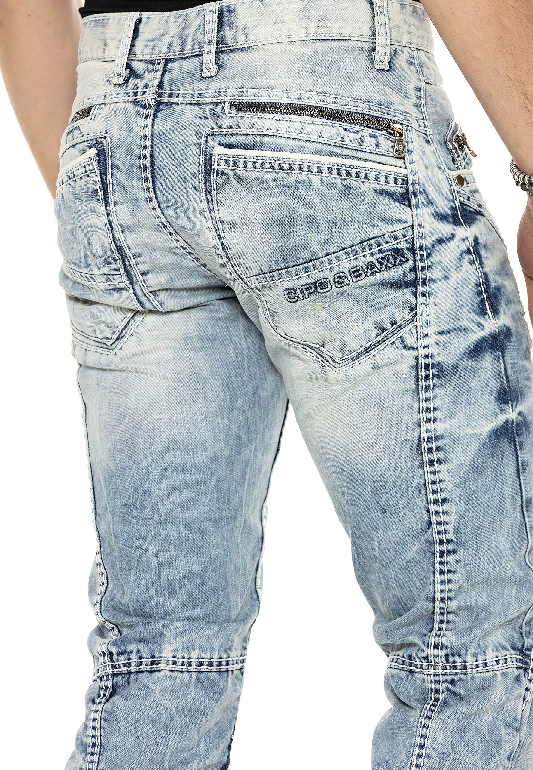 Cipo & Baxx Herren Jeans mit Kontrastnähten – Denim Hose, Moderner Look, Bequeme Freizeit- und Alltagsjeans