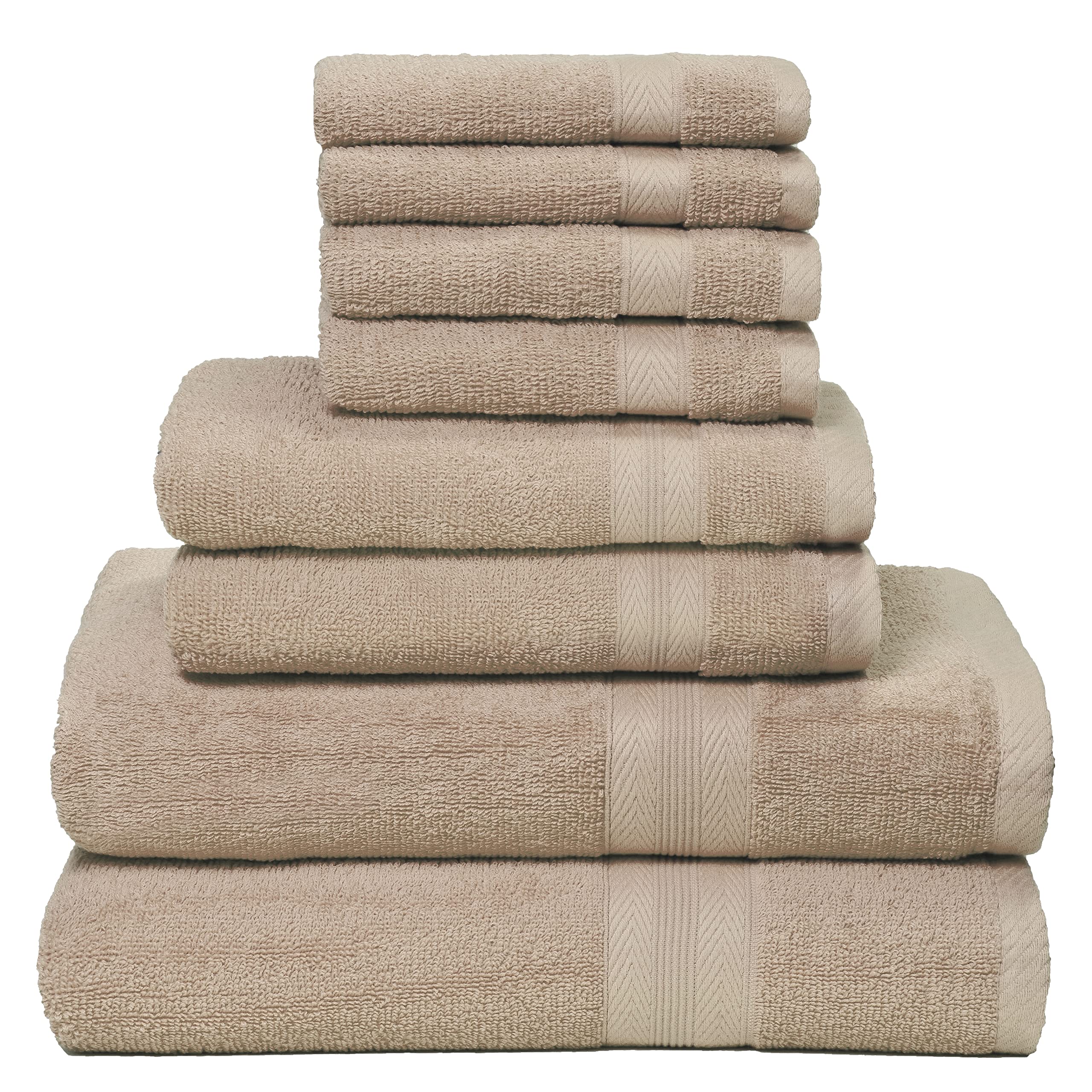 BOUTIQUO 8 Piece Towel Set 100% Ring Spun Cotton, 2 Bath Towels 27X54, 2 Hand Towels 16X28 and 4 Washcloths 13X13 - Ultra Soft Highly Absorbent Machine Washable Hotel Spa Quality - Tan