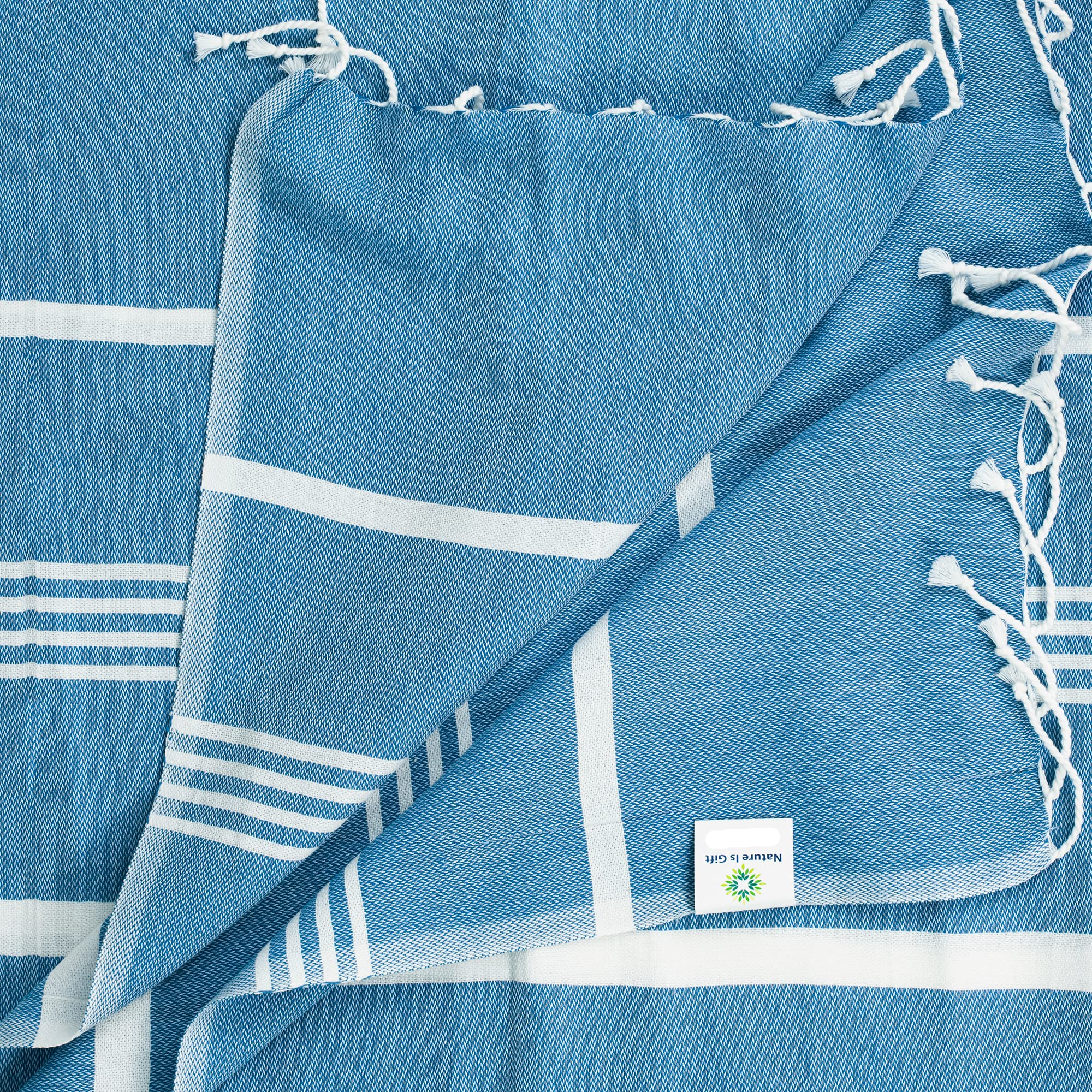 Nature Is Gift Turkish Beach Towel - 38x70 Inches, 100% Cotton, Pre-Washed & Quick-Dry (Directoire Blue) - View #7