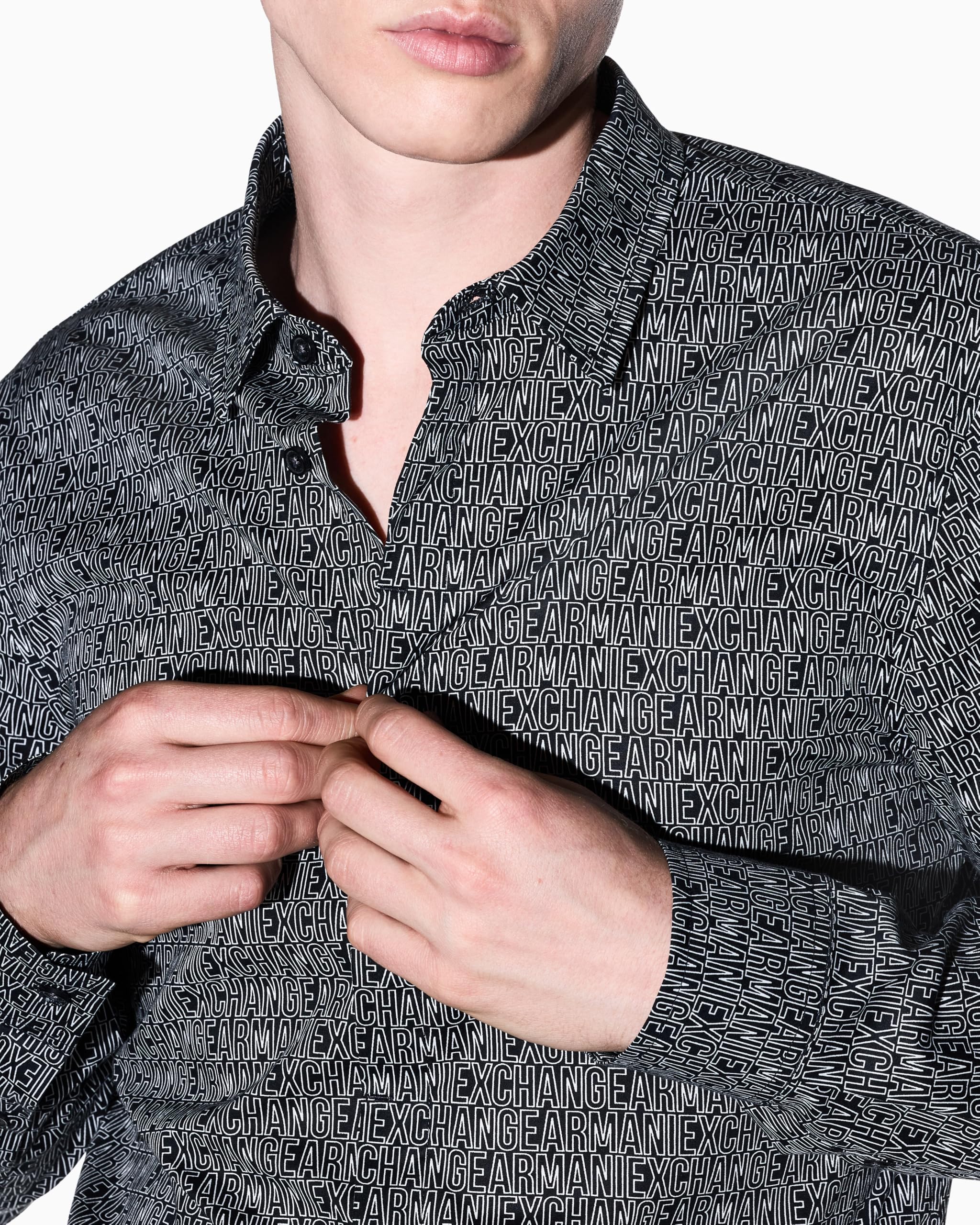 Armani Exchange XM000625 AF13184 Camicia Maniche Lunghe, Nero - Bianco - 159578002931_XS