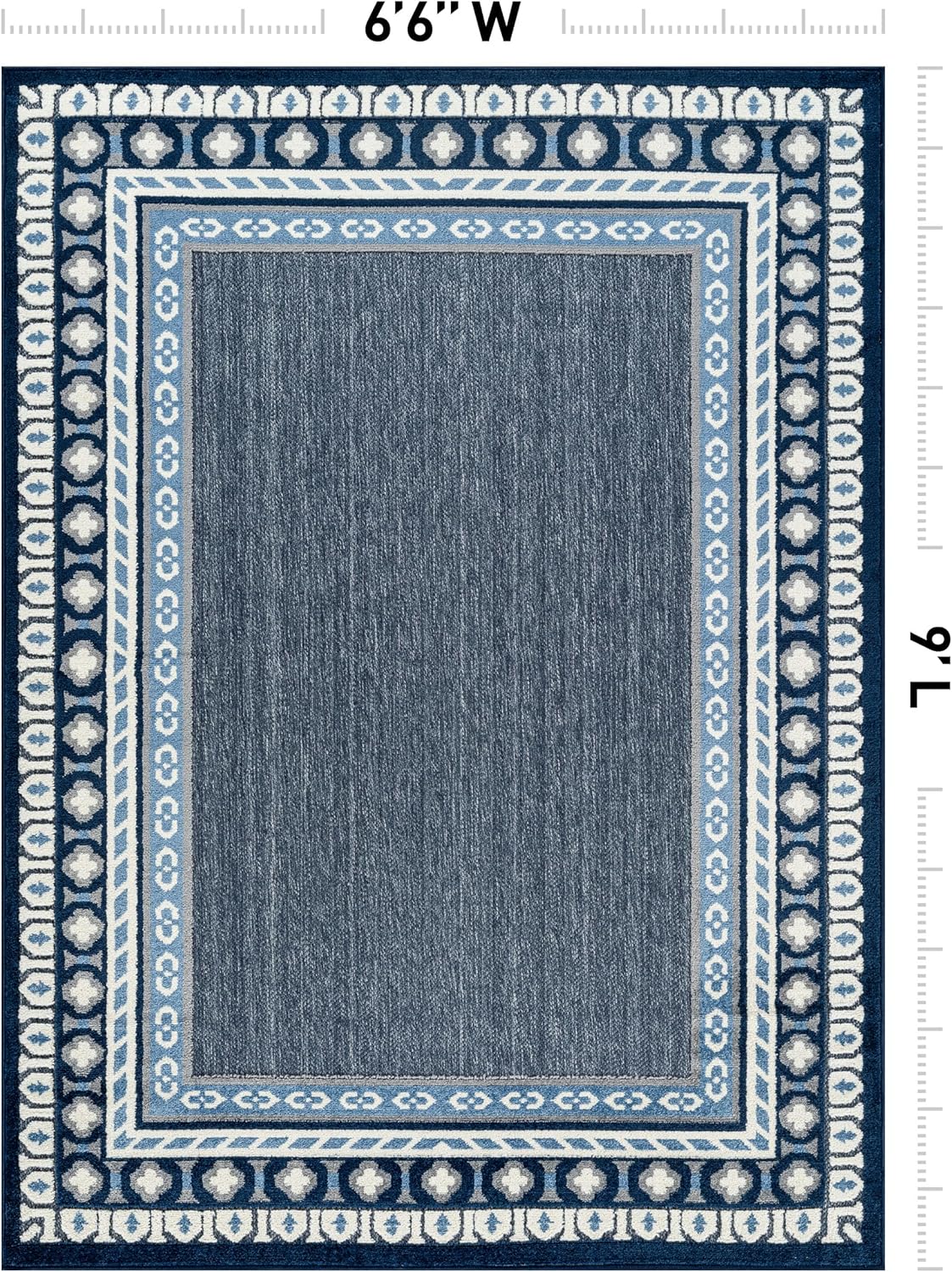 Rugshop Indoor/Outdoor High-Low Textured Area Rug, Coastal Border, Easy-Clean Patio Rug for Porch Deck Balcony 6' 6" x 9' Navy