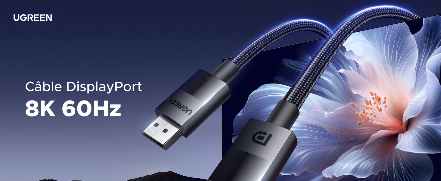 UGREEN 8K Câble DisplayPort 1.4 Câble DP Mâle Vers Mâle 8K 60Hz 4K 144Hz 240Hz 165Hz HDR GSync Coton Tressé Compatible Avec PC Écran HDTV Carte Graphique RTX 3080 2060 GTX 1660