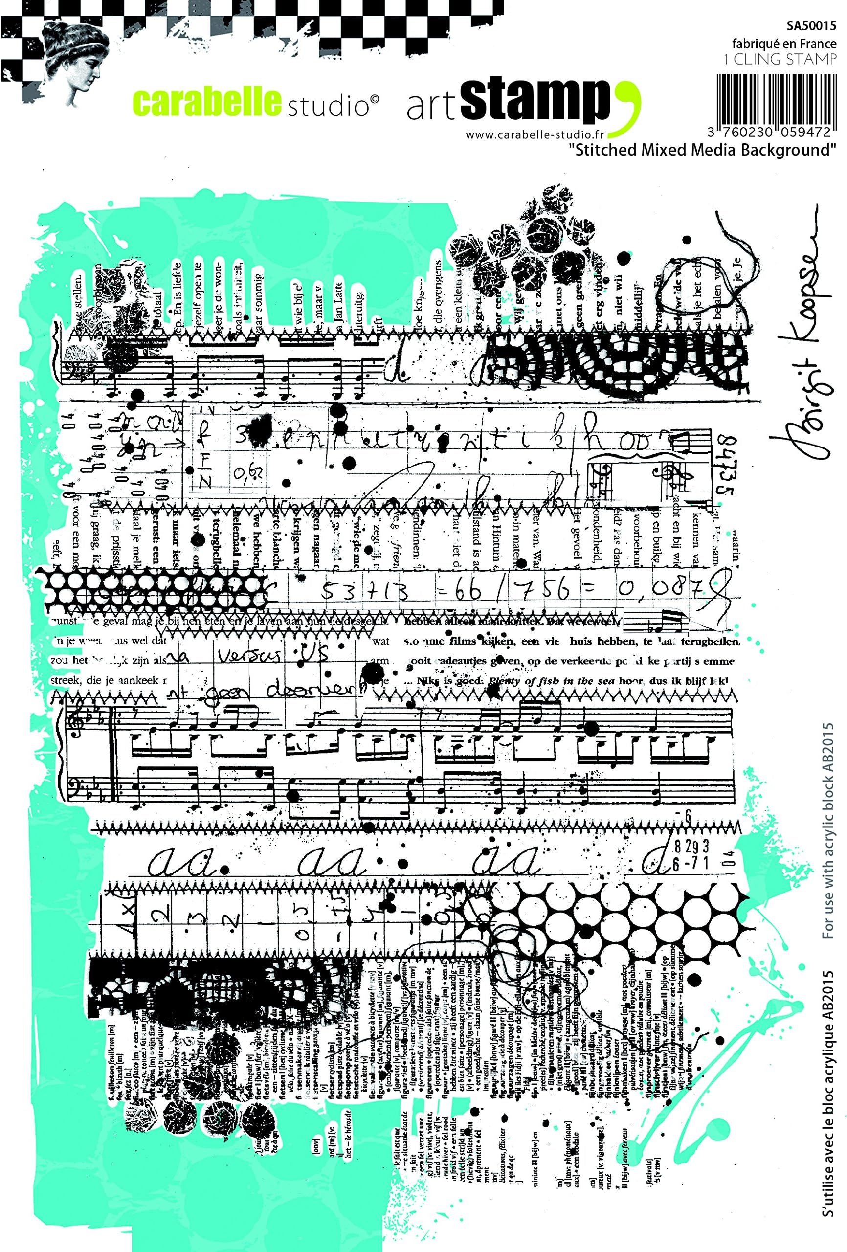 Carabelle Studio Sa50015 A5 Cling Stamp - Stitched Mixed Media Background by Birgit Koopsen