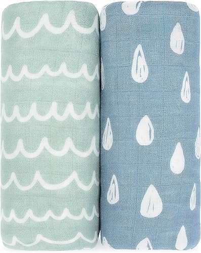 Comfy Cubs Paquete de 2 mantas de muselina neutras para envolver para niños y niñas, artículos esenciales para bebés, registro y regalo (lluvia y disponible en Yaxa Peru