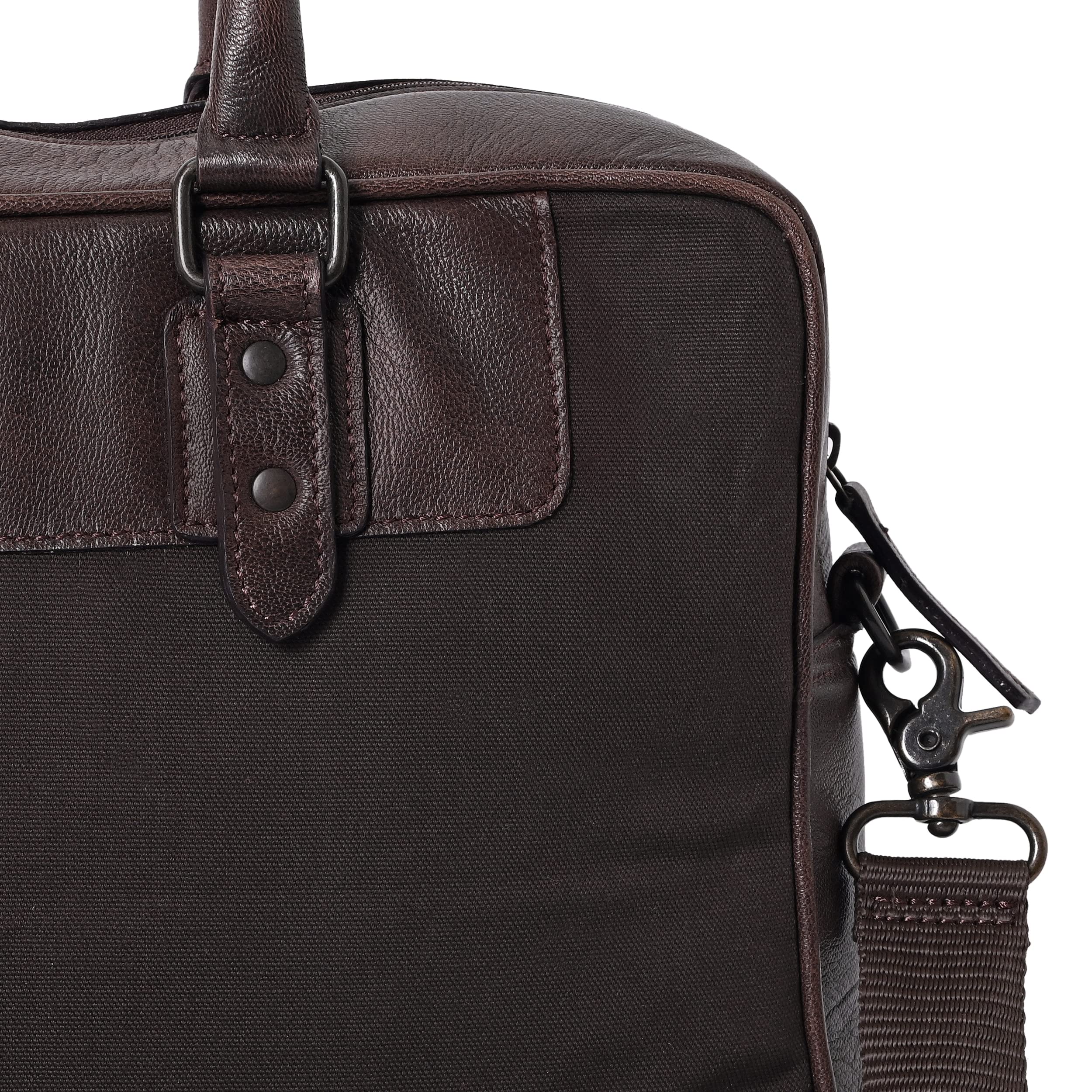 ZINT Brown Canvas Genuine Full Grain Leather Unisex Messenger 15 inches Laptop Bag - Image 2 thumbnail
