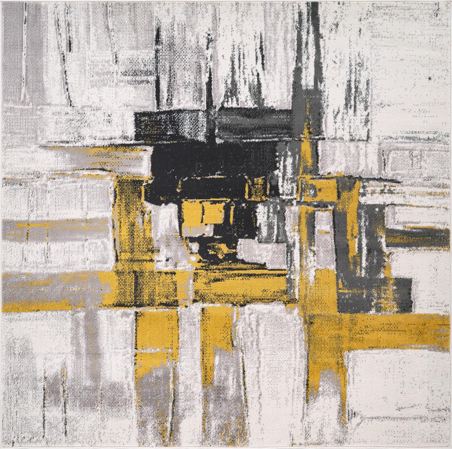 Gold and Gray Abstract Square Area Rug 6'6" x 6'6"