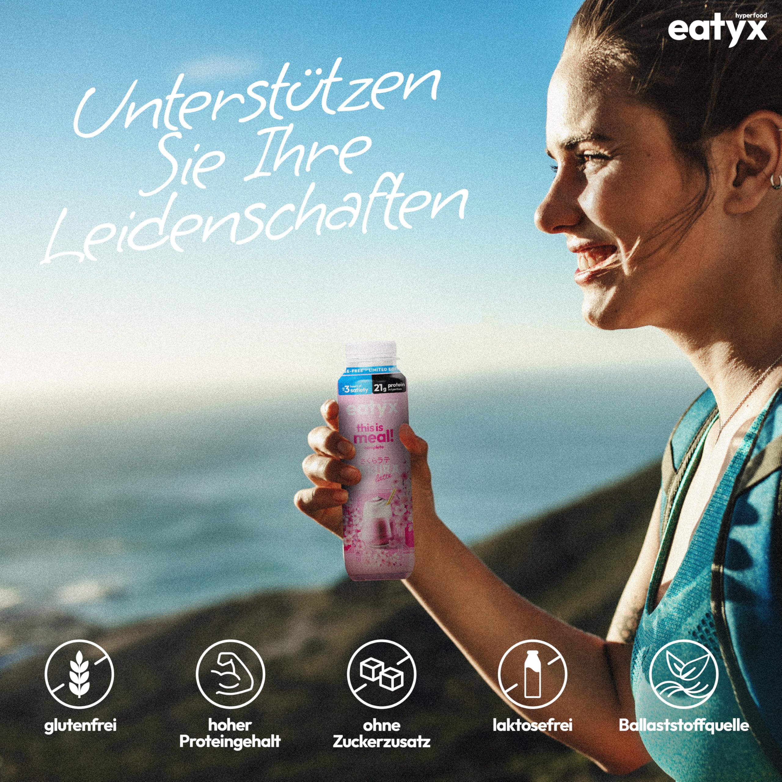 eatyx -Napój odżywczy Sakura Latte 8 x 300 ml - Bez laktozy - 21 g białka, 22 witaminy, 4,8 g błonnika, bezglutenowy - Pełnowartościowy koktajl proteinowy - Zamiennik posiłku w podróży