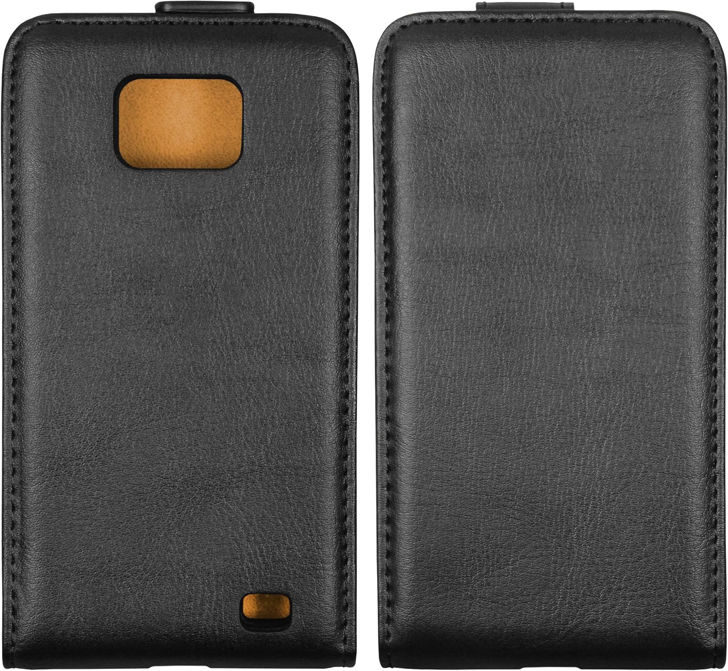 mumbi Premium Genuine Leather Flip Case Compatible with Samsung Galaxy S2 Plus i9105P Black