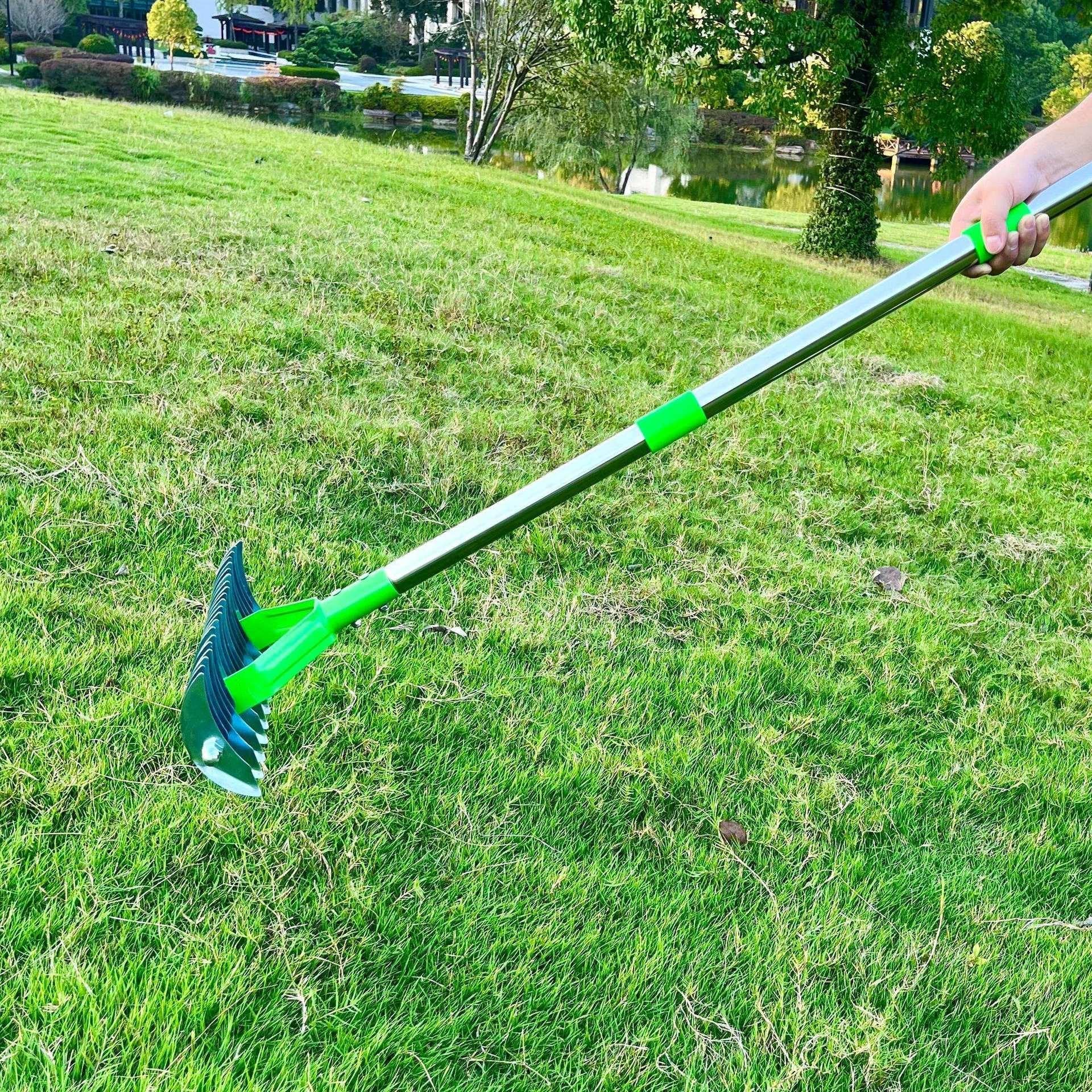 Rastrillo de Metal Verde for desbrozar el Suelo, aireador de Suelo, esparcidor de Hojas con Opciones de Mango de 130cm/160cm for el Cuidado del jardín(160cm)