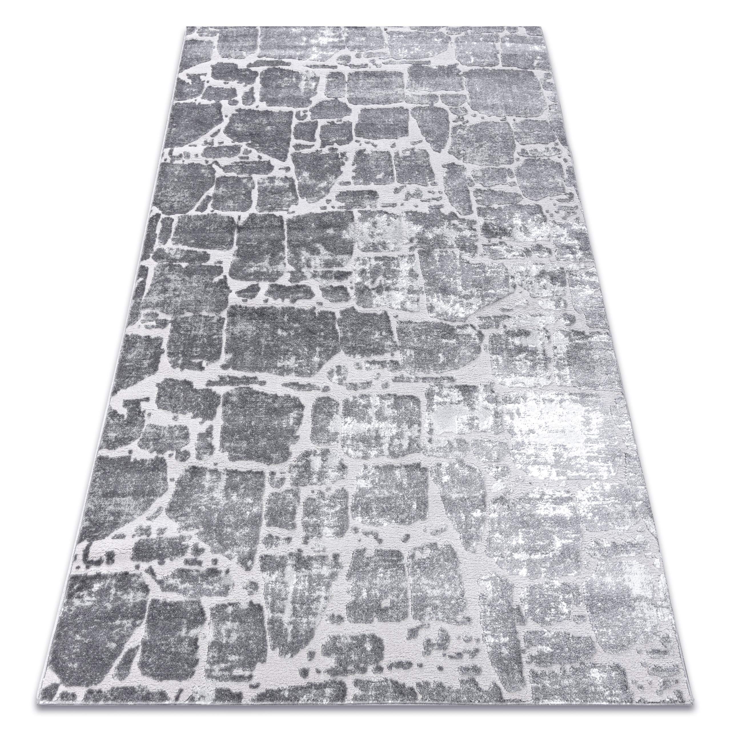 rugsx MEFE 6184 nowoczesny dywan do salonu, z cegły, strukturalny, dwa poziomy z włókniny, ciemnoszary, srebrny, wymiary 120 x 170 cm