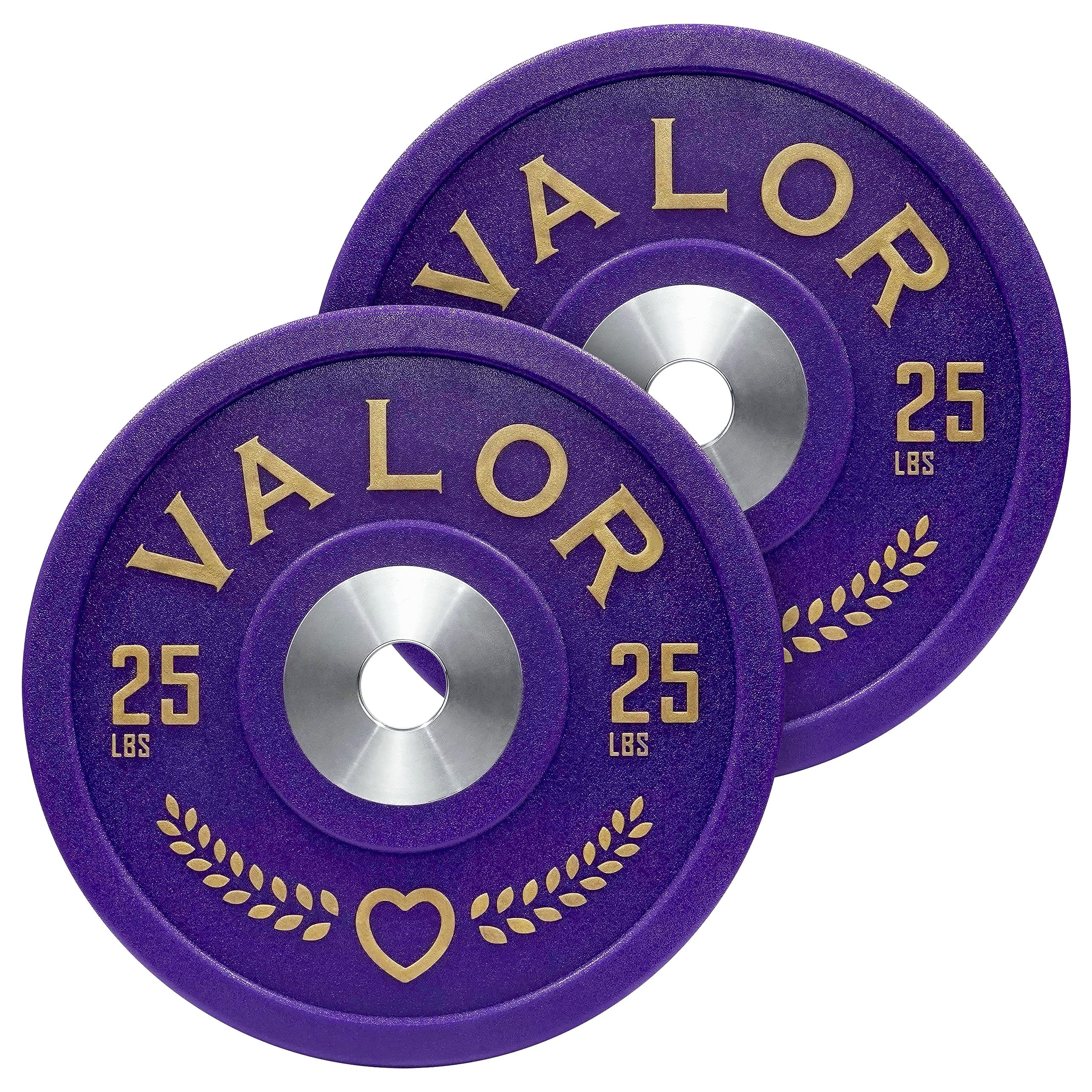 Valor Fitness Polyurethane Olympic Bumper Plates - 25lbs ea. -Set of 2 - Purple Heart Edition Weight Plate - 2 in Center Steel Ring - Military Home Gym Workout Equipment -BPPH-25