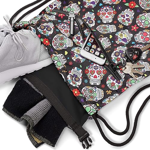 Miniatura 3 de Skog Å Kust GymSak - Bolsa de cincha con cordón 2 en 1 con bolsa seca impermeable extraíble, Sugar Skulls, Viajar