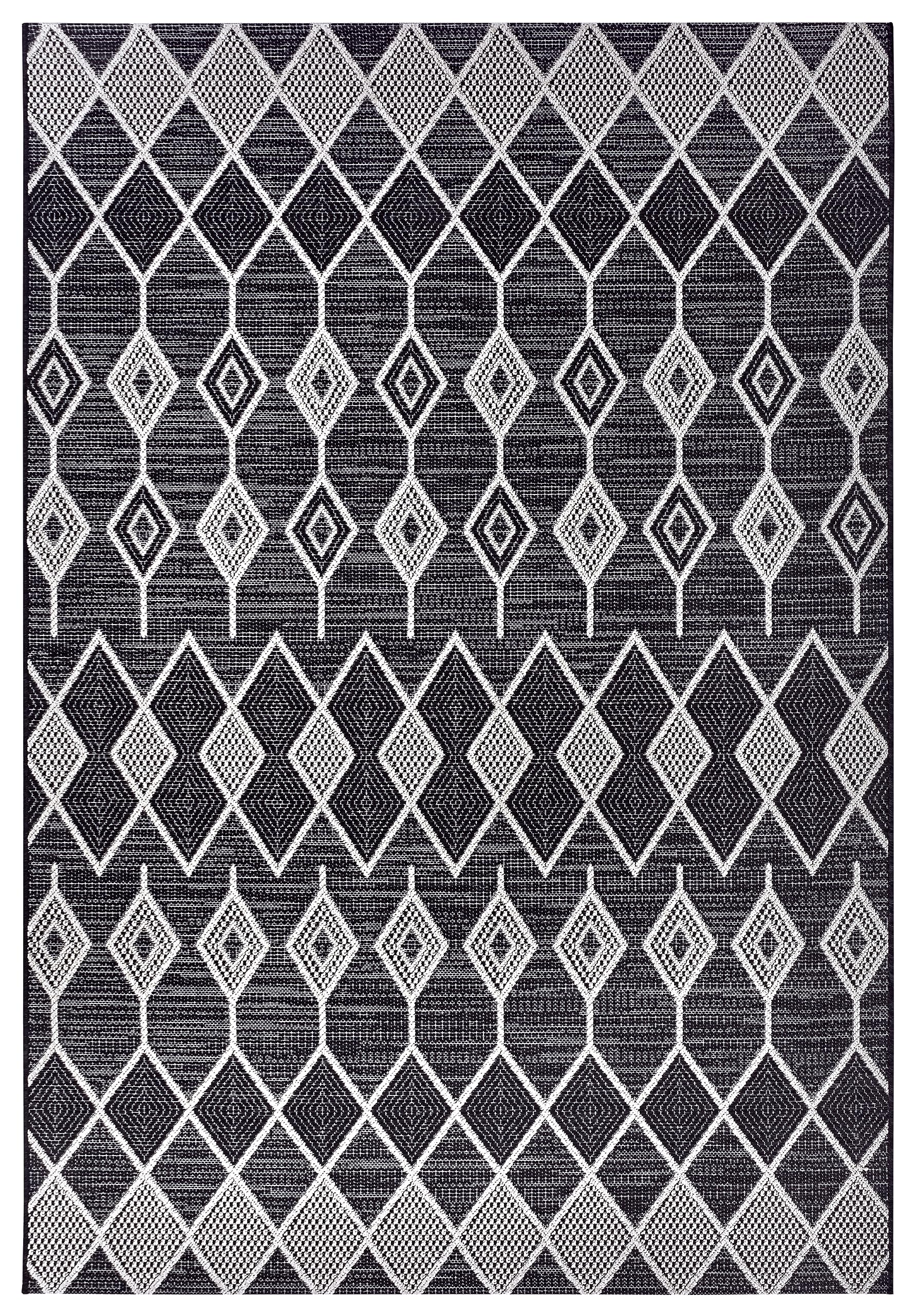 Elle Decoration Pitu Indoor & Outdoor Rug Macrame Boho Ethnic Pattern Flatweave Weatherproof Outdoor Rug for Living Room Hallway Balcony Patio Garden Black Cream 77 x 150 cm - Image 2