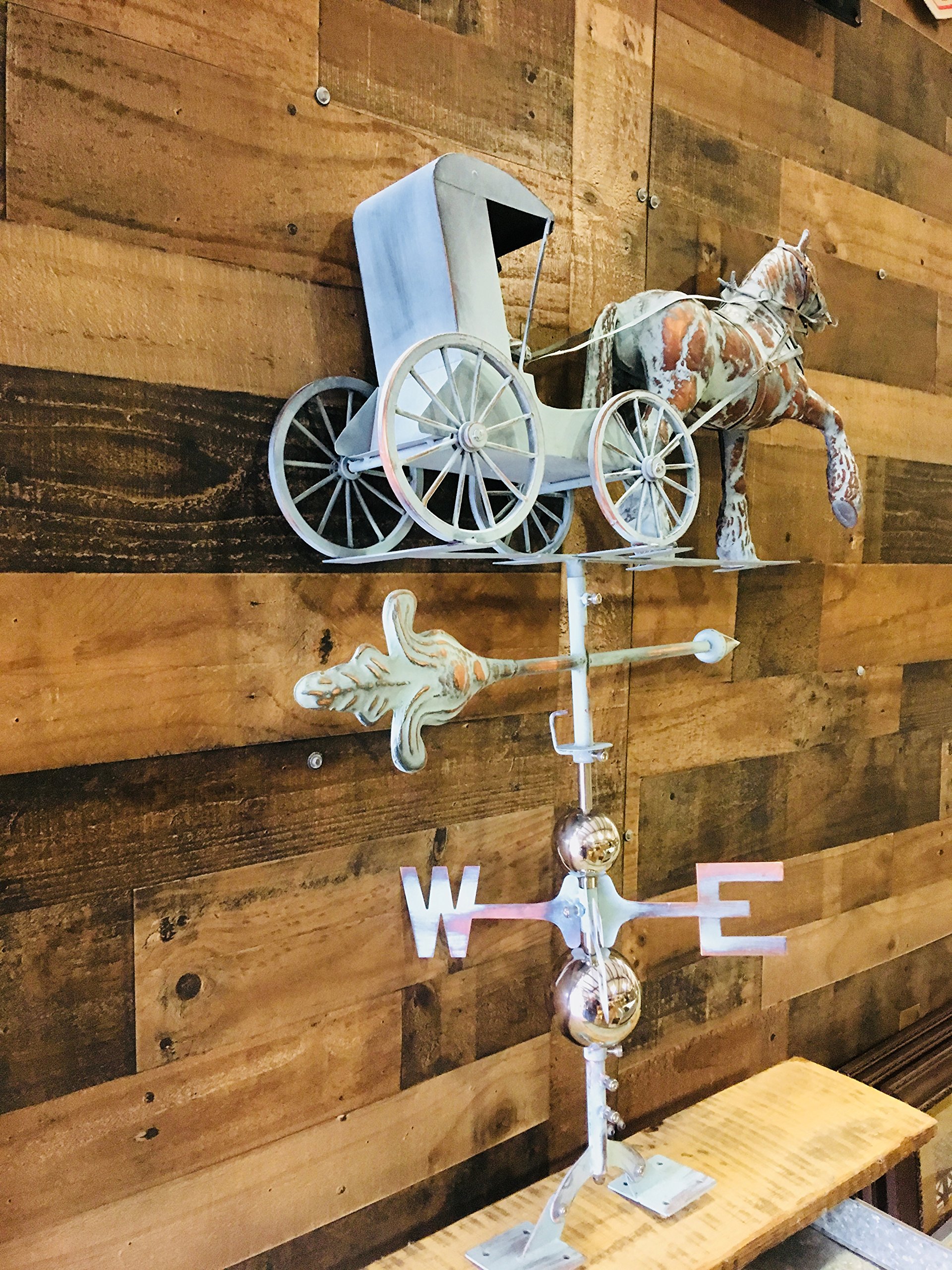 Barter Post Large Hand Crafted 3D Horse & Buggy WEATHERVANE - Copper Patina Finish - Outside House or Outdoor Yard Accent - Carriage - Surrey