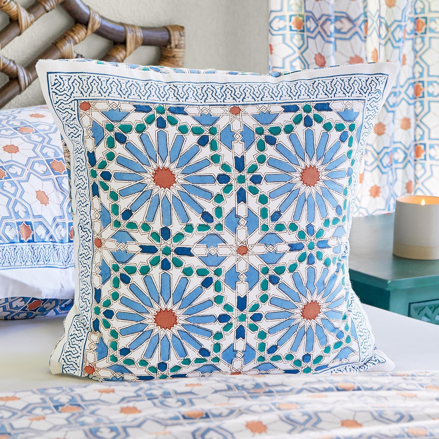 Saffron Marigold Throw Pillow Cover Red Cotton Accent Cushion for Bed & Sofa. Hand Block Printed Decorative Accessories Spice Route - CP 18x18 Inches
