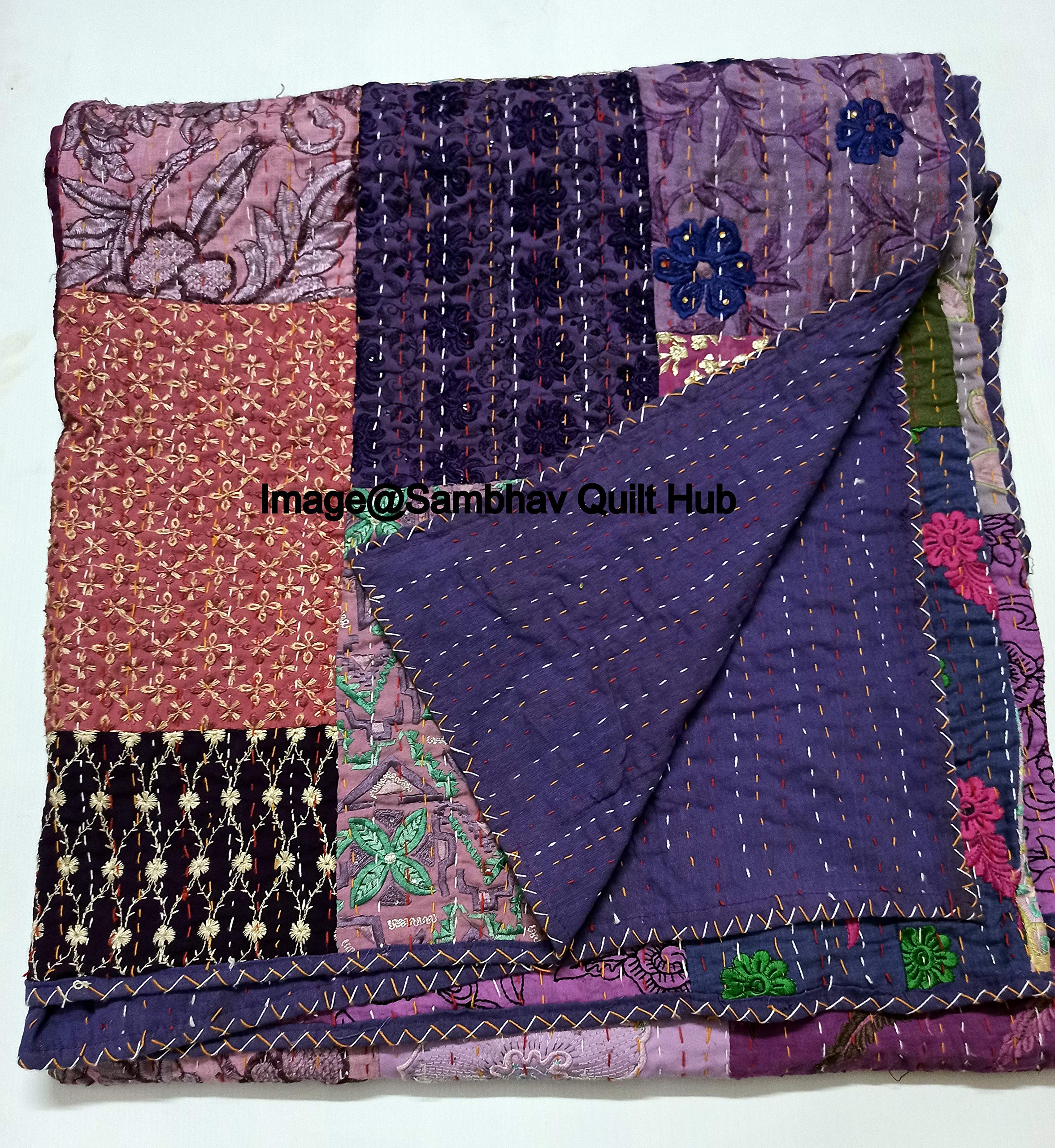 Tradizionale Tradizionale Stampa Multi Floreale Assortito Cotone Patchwork Kantha Trapunta Casa Decorativa Handmade Patch Trapuntata King Size Boemia Coperta Vintage Trapunta (Verde 108 X 108 pollici