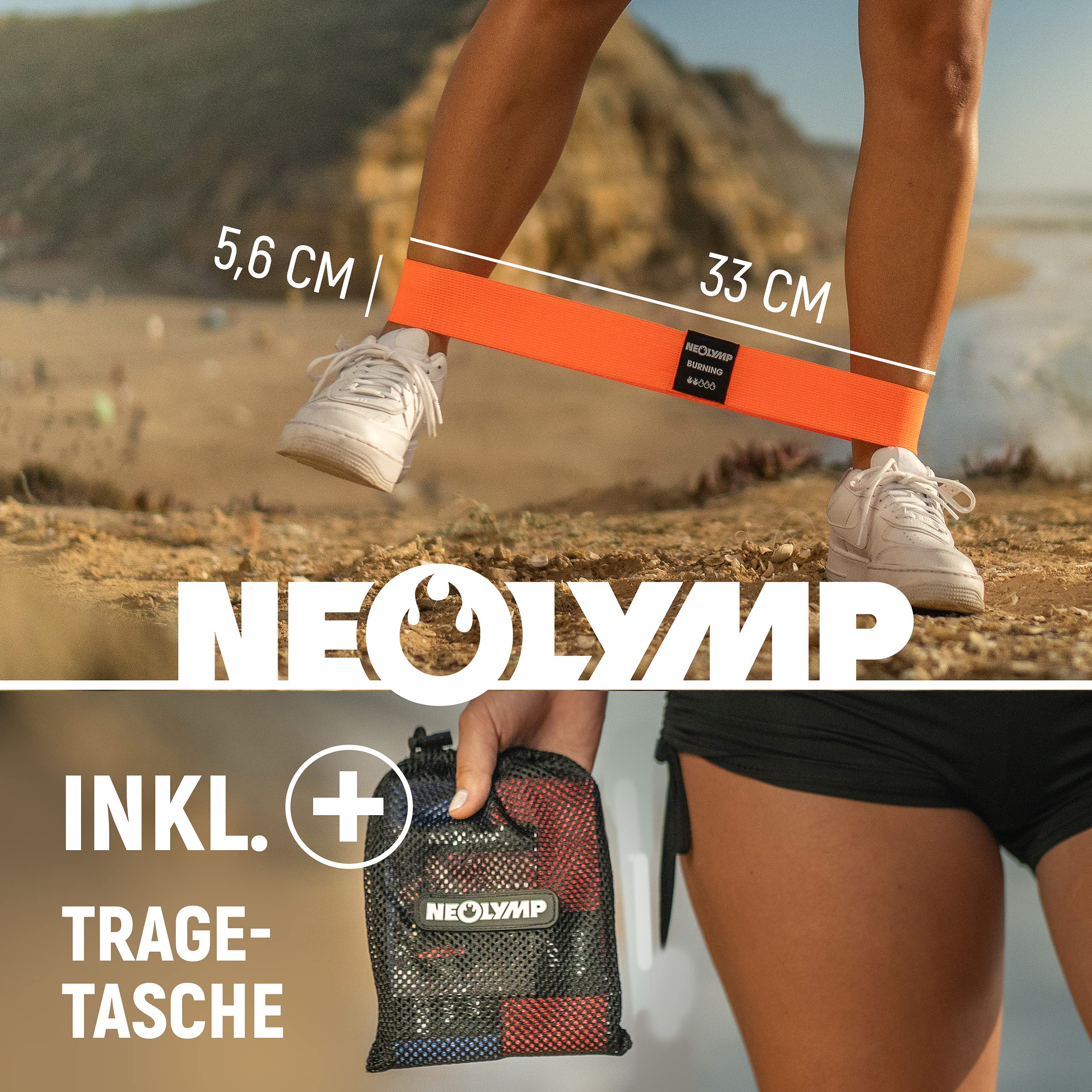 NEOLYMP Kurze Fitnessbänder Stoff mit Fitness Traningsprogramm E-Book - waschbare Resistance Bands, Widerstandsbänder Krafttraining, Booty Band, Gymnastikband, Fitnessband, Trainingsbänder