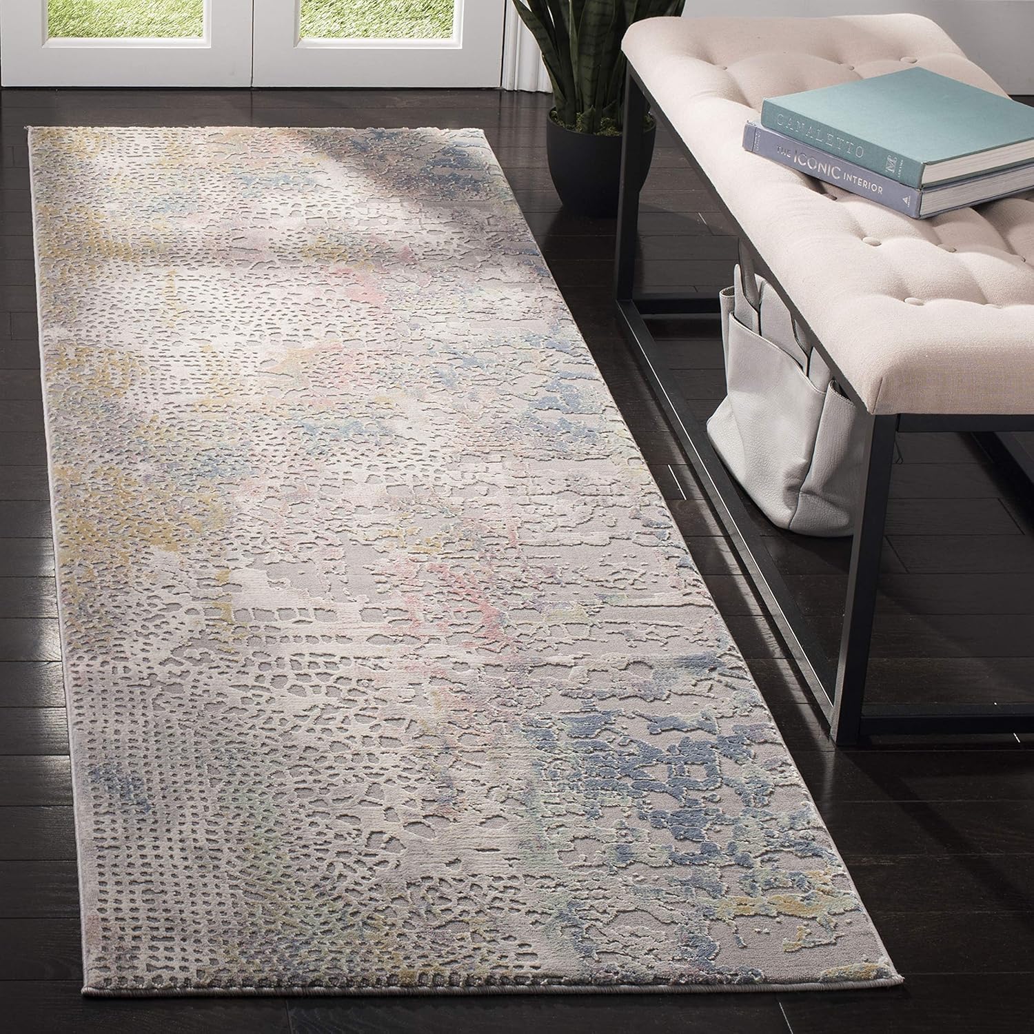 SAFAVIEH Meadow Collection 2'7" x 8' Grey Gold MDW181F Modern Abstract Runner Rug