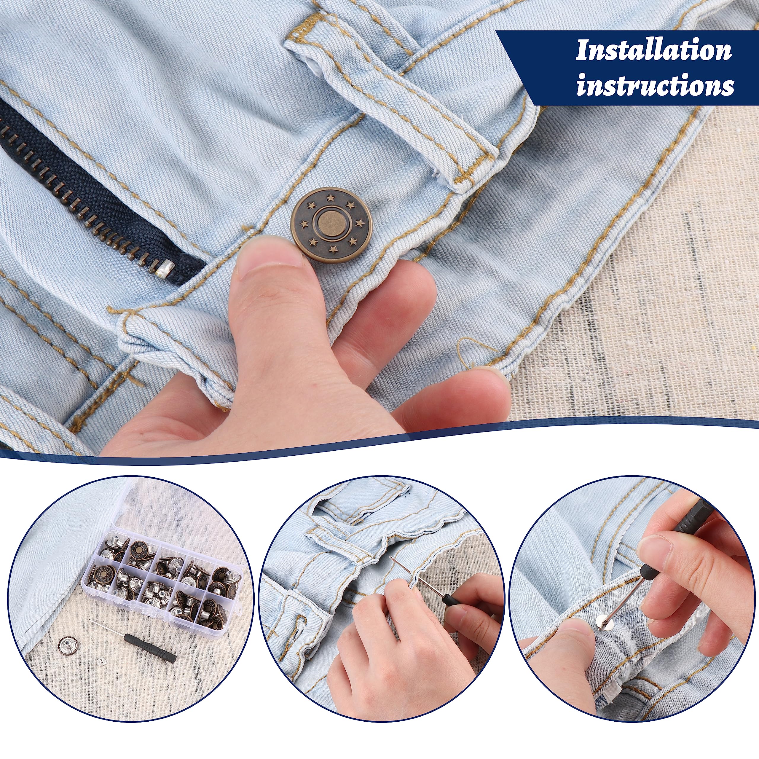 50 Boutons De Jeans 20mm - Boutons Rétractables Métal - Pour Réparation Pantalons, Vestes - DIY