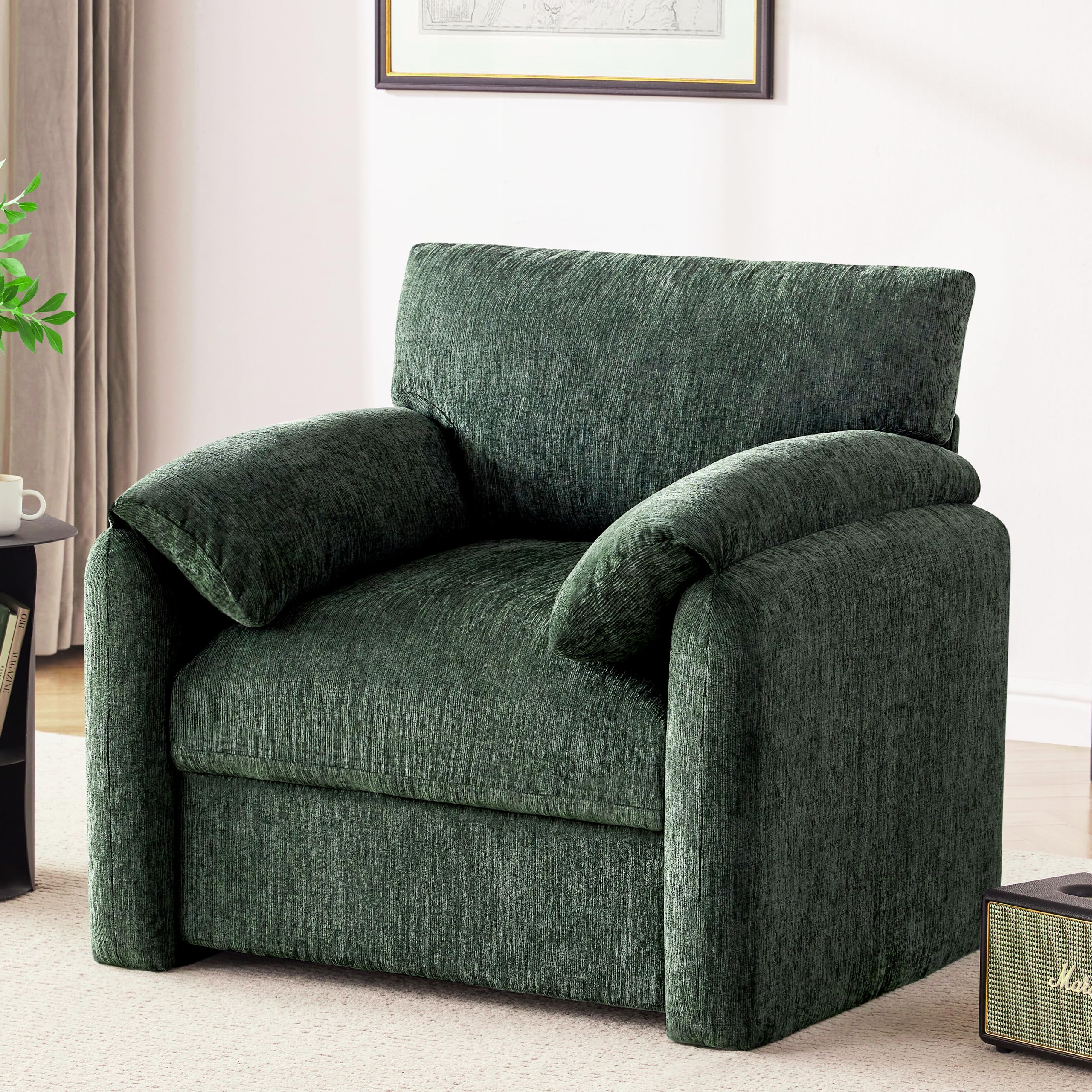 Howjoe Chenille Oversized Armchair, 38.6" Wide Accent Chairs for Living Room & Bedroom Modern Lounge Chair, Upholstered Mid-Century Reading Chair,