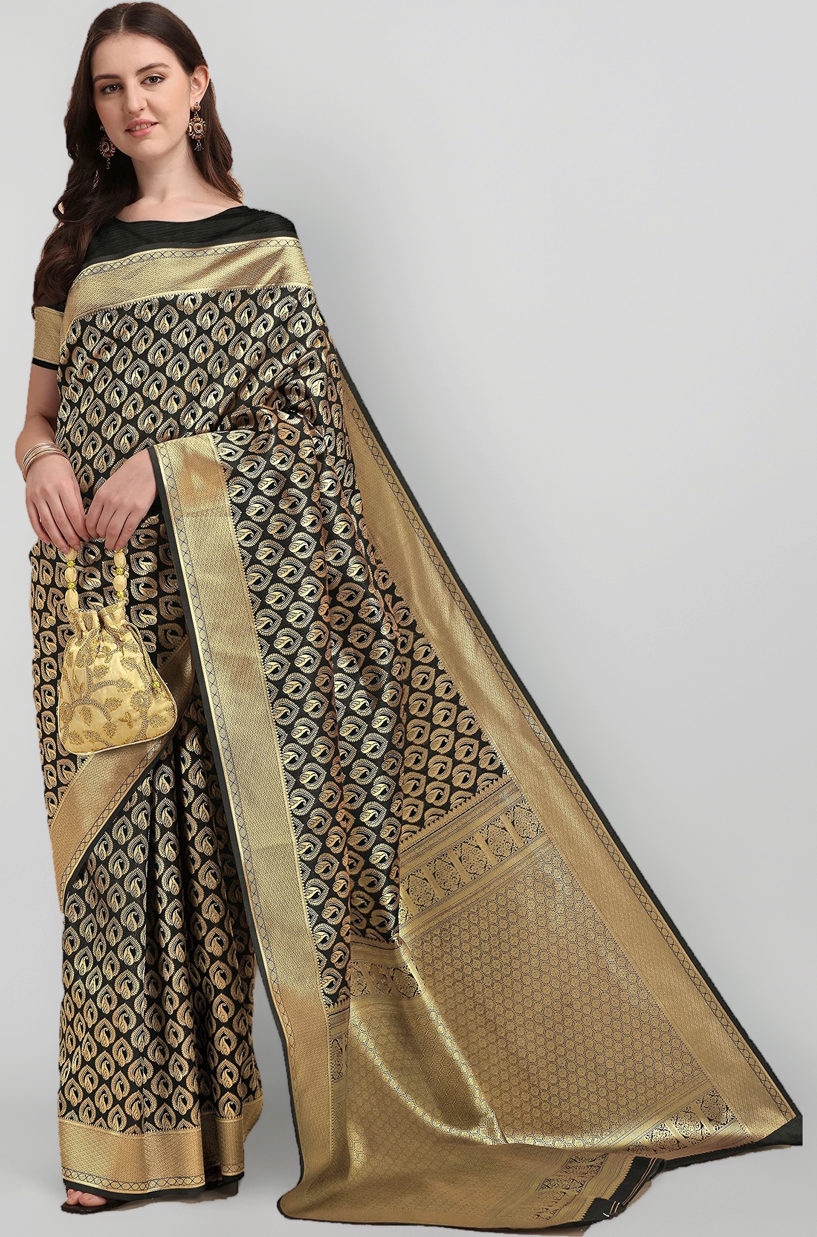 Jaanvi fashion Women's Banarasi Silk Sarees With Zari Jacquard Work & Blouse Piece