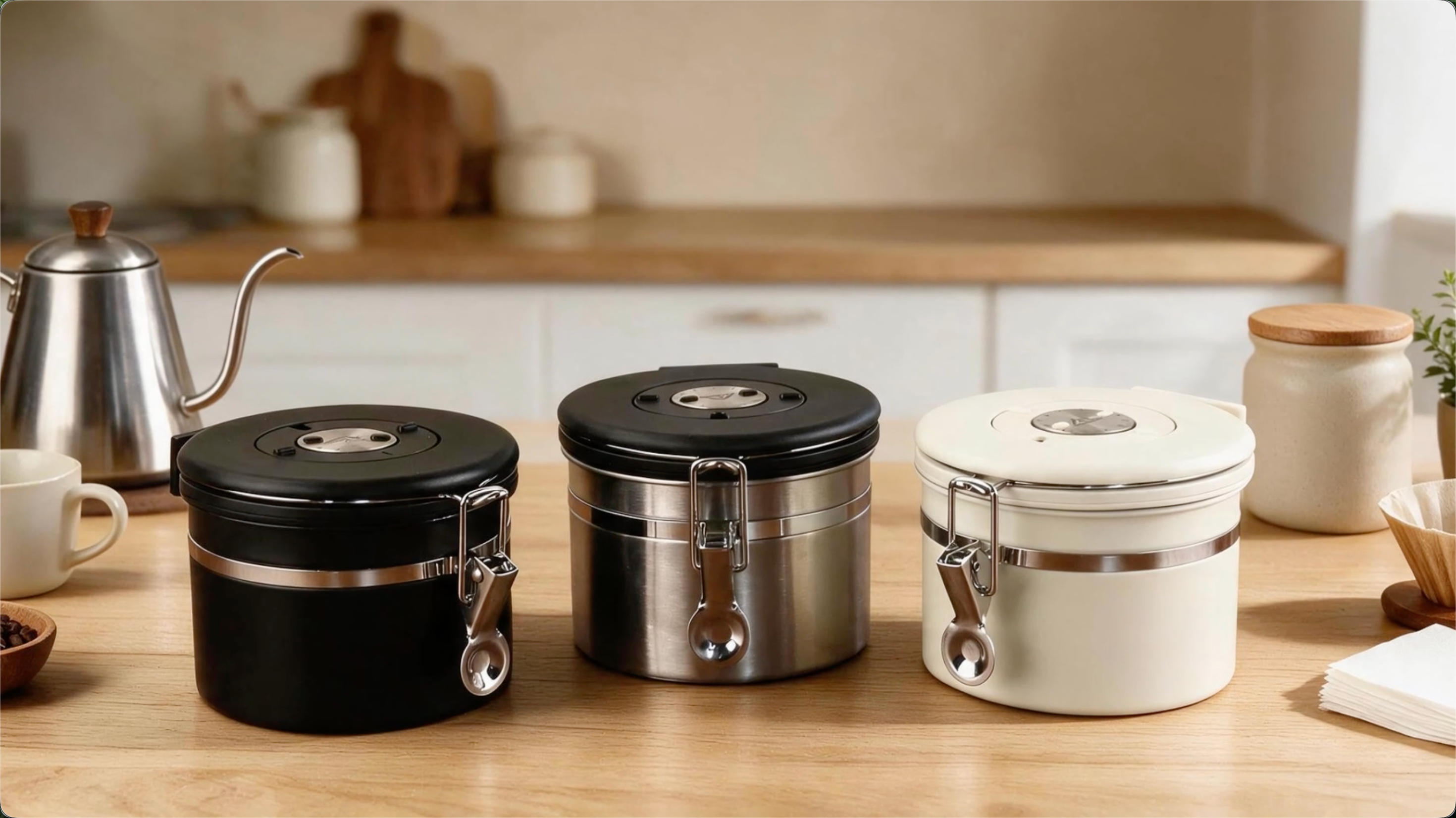 Amazon｜ShanSon コーヒーキャニスター コーヒー豆保存容器 粉対応