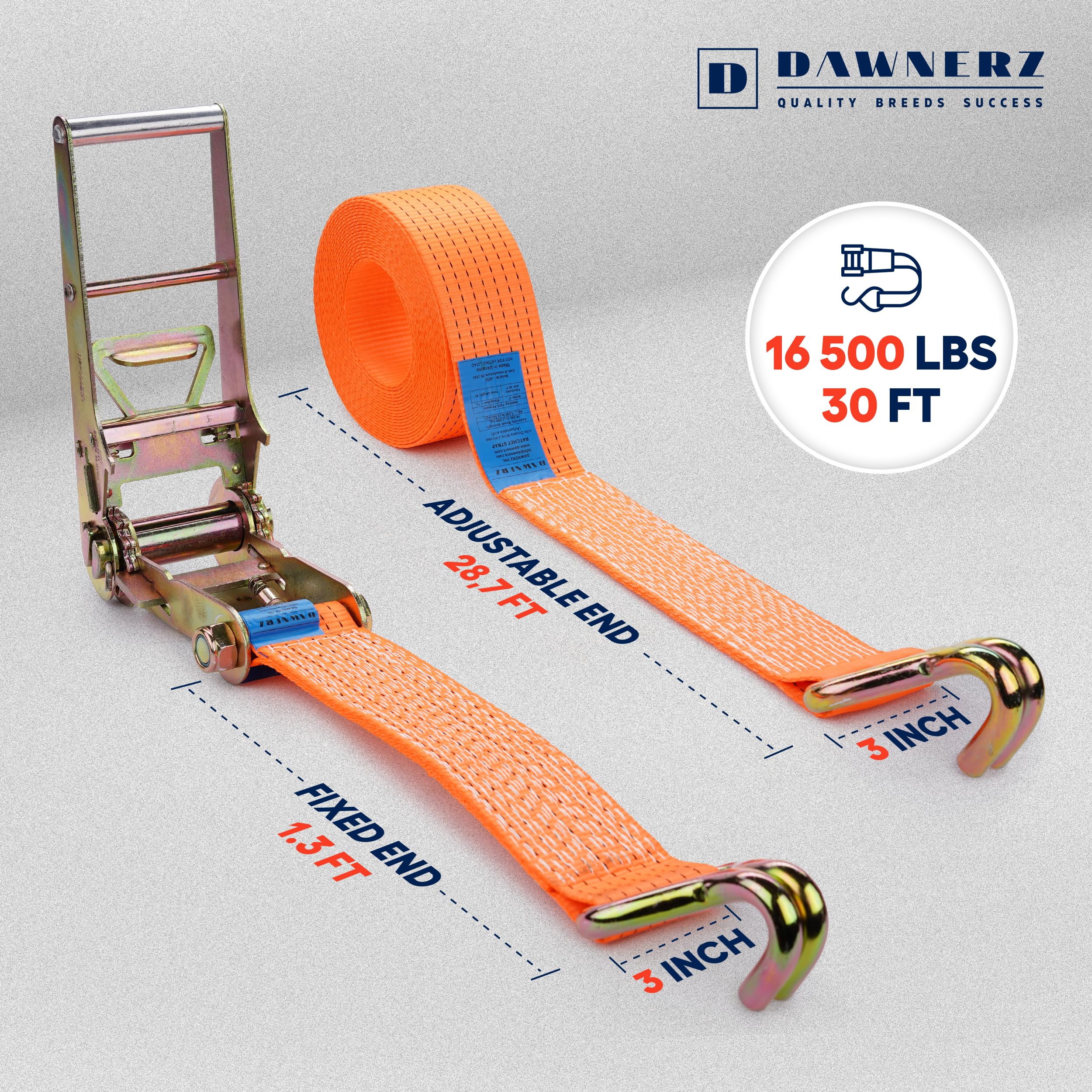 Correas de trinquete resistentes de 7.6 cm x 9.1 m - 7.5 kg de resistencia a la rotura, correas de trinquete con ganchos en J de doble alambre para camión y remolque