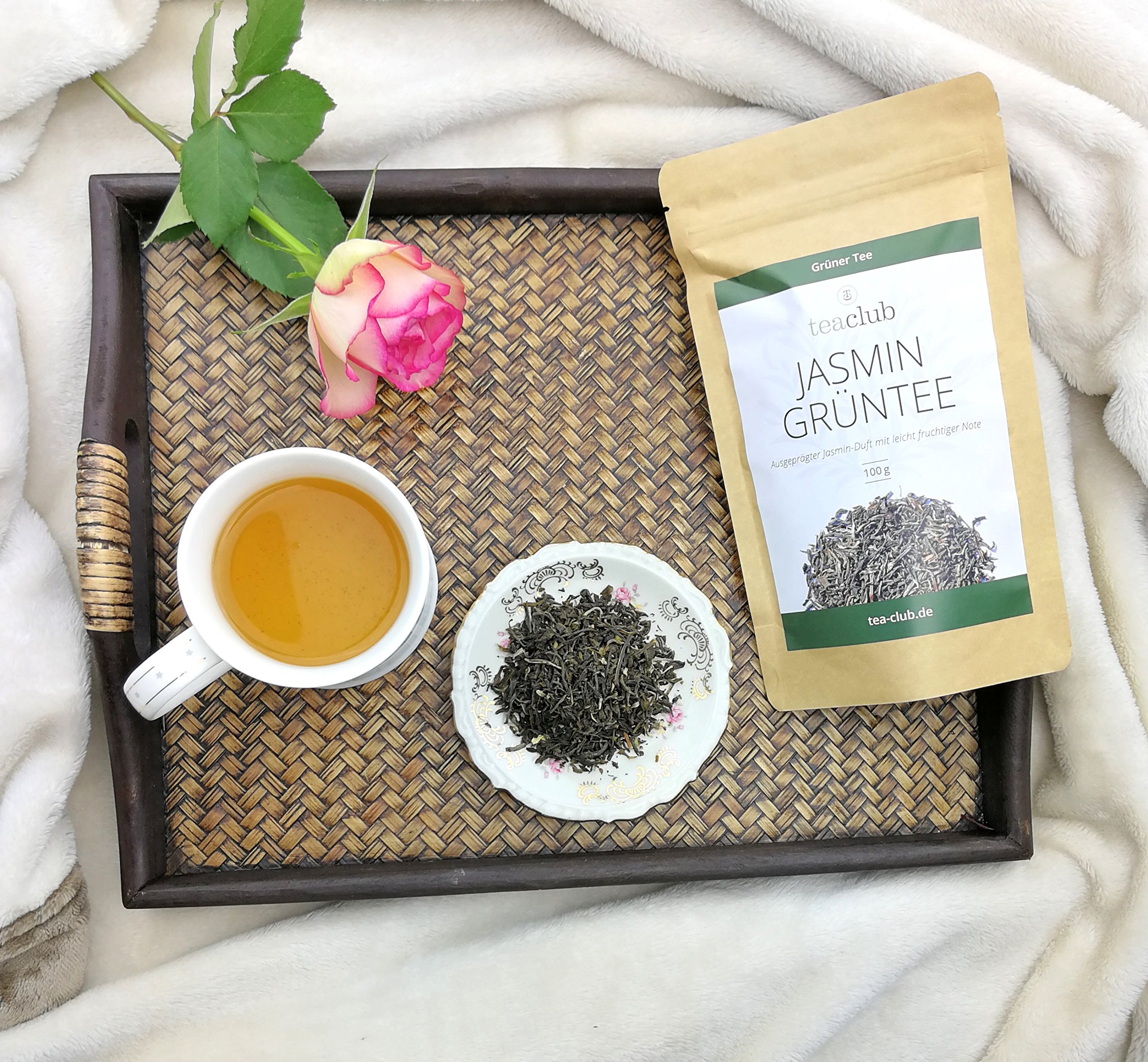 TeaClub Té de Jazmín a Granel 100g – Té Verde con Jazmín Real | Té verde aromatizado naturalmente con flores de jazmín reales, a granel, aroma floral-afrutado
