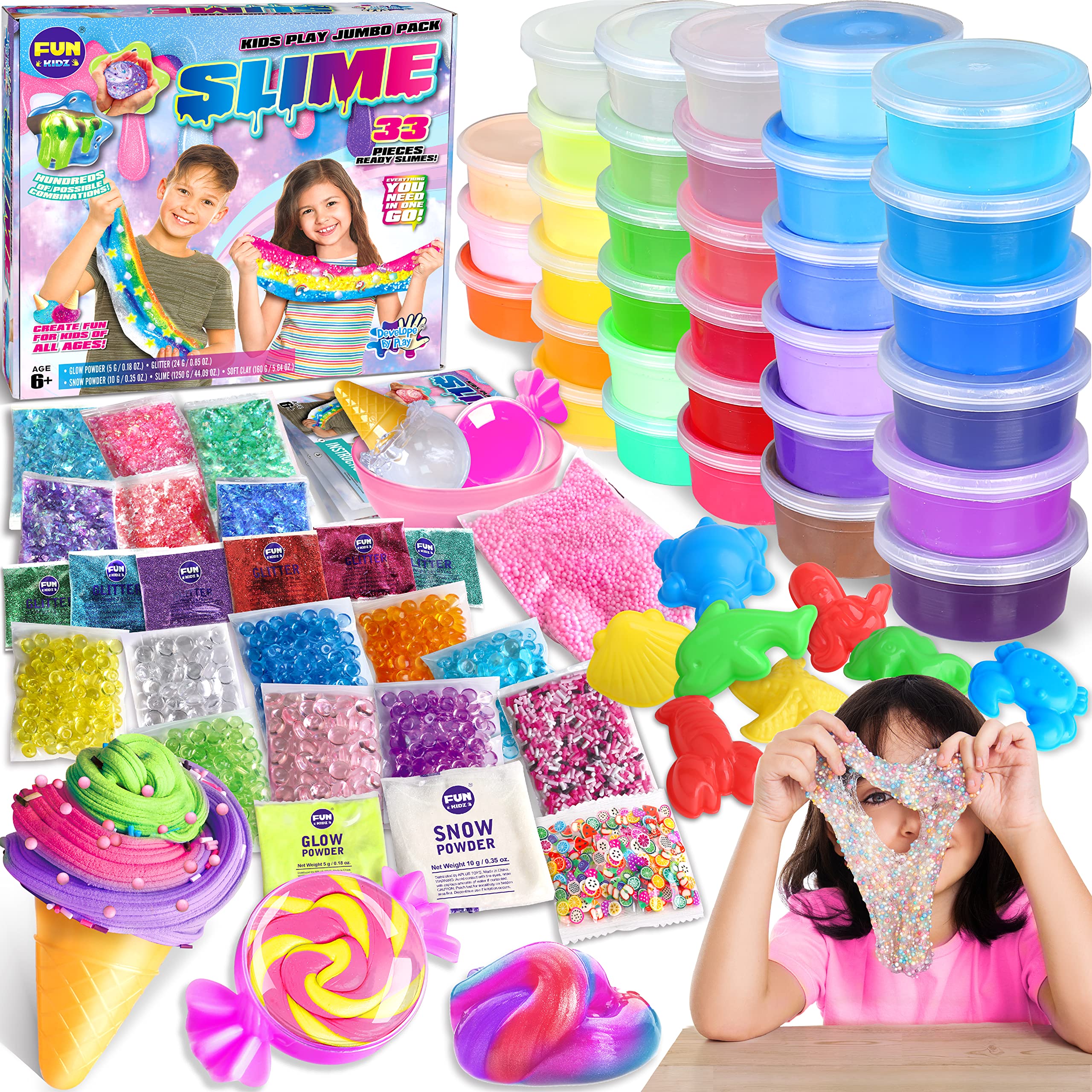 Buy 33 Cups Jumbo Slime Kit for Girls and Boys, FunKidz Premade