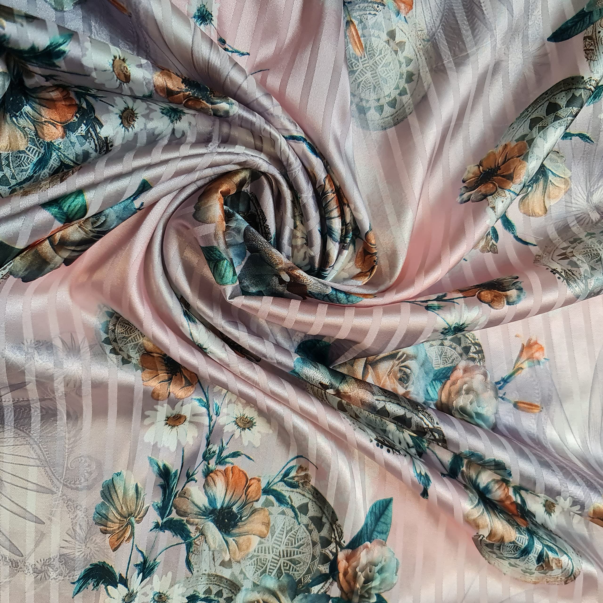58"/150cm Wide Plain Poly Silk Satin Fabric (Available in 20+ Colours & Various Lengths) (Pink Floral, 1 Meter (PRE Cut)) โ image 1