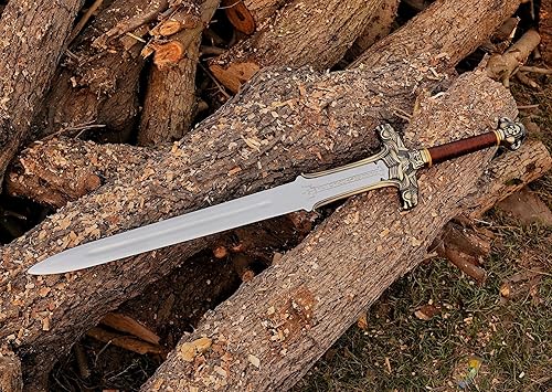 Miniatura 2 de Conan The Barbarian - Espada grabada, espada medieval de acero hecha a mano con vaina, espada vikinga de doble mano con montaje en pared