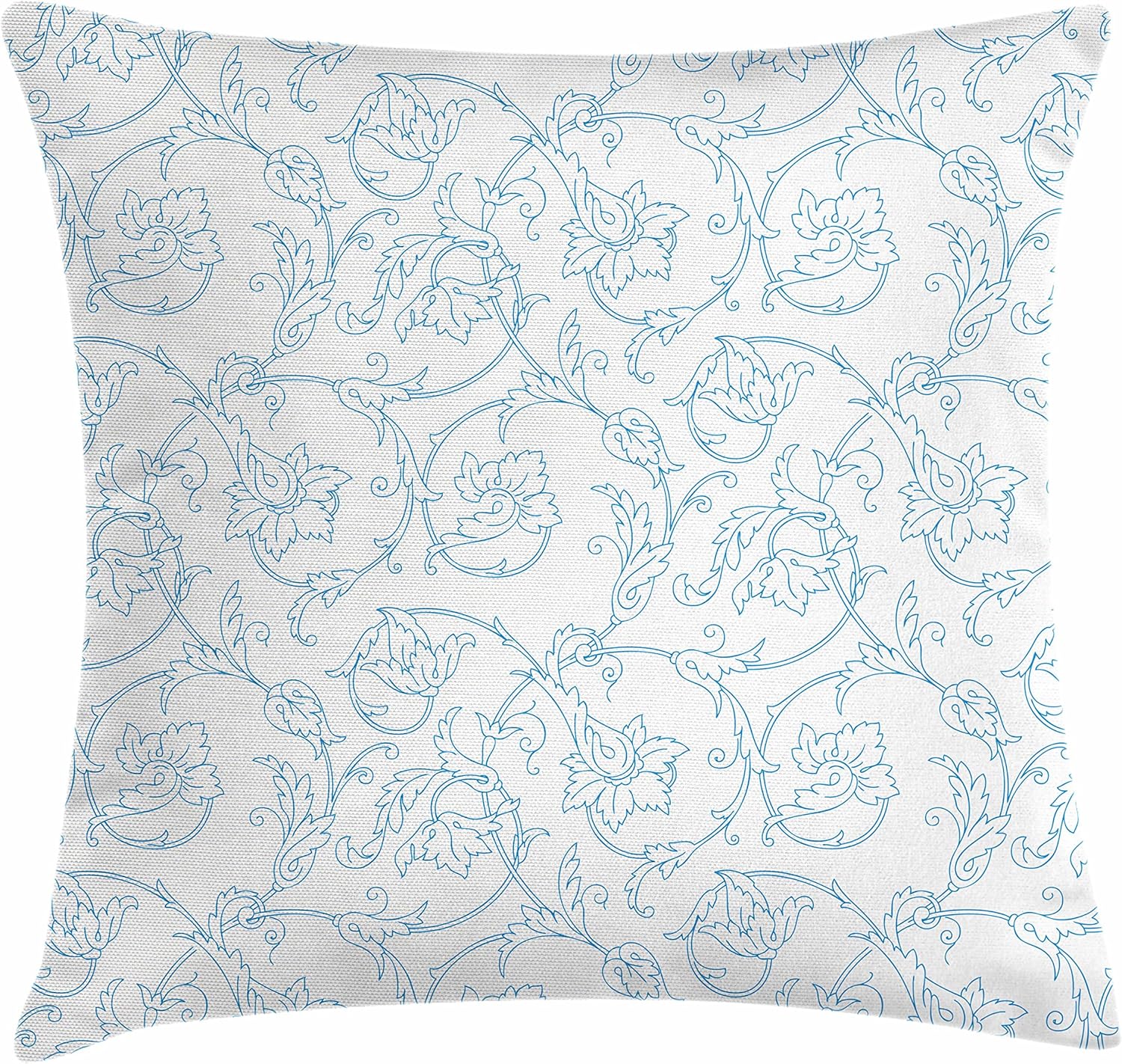 Ambesonne Floral Throw Pillow Cushion Cover, Flower Orchids Bohemian Style Vintage Petals Vines Pattern French Country Style, Decorative Square Accent Pillow Case, 20" X 20", White Blue 20" x 20" White Blue