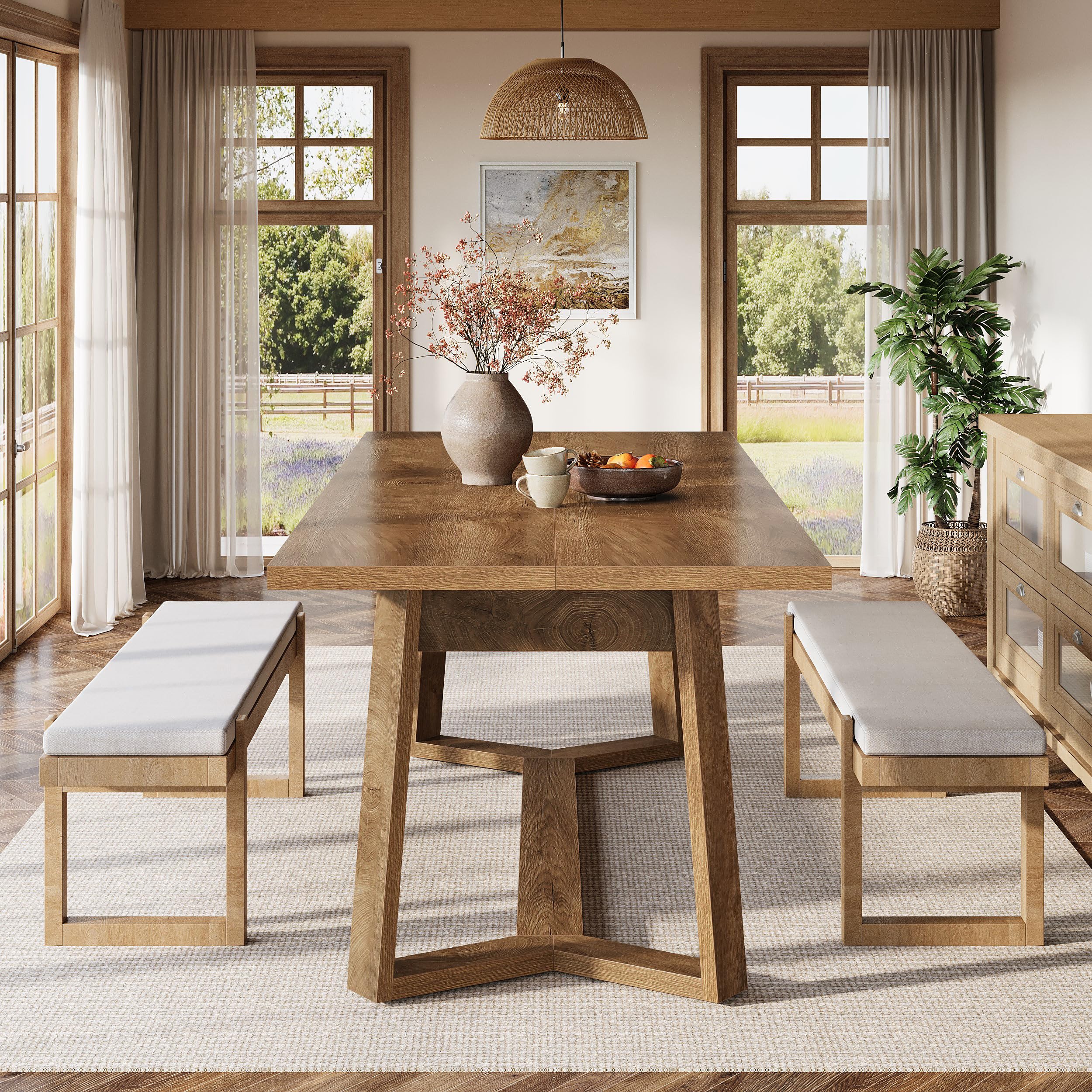 Tribesigns Mesa de comedor para 4-6 personas, 120 x 80 cm, moderna mesa de comedor de MDF con aspecto macizo, mesa de cocina rectangular - crea un ambiente acogedor